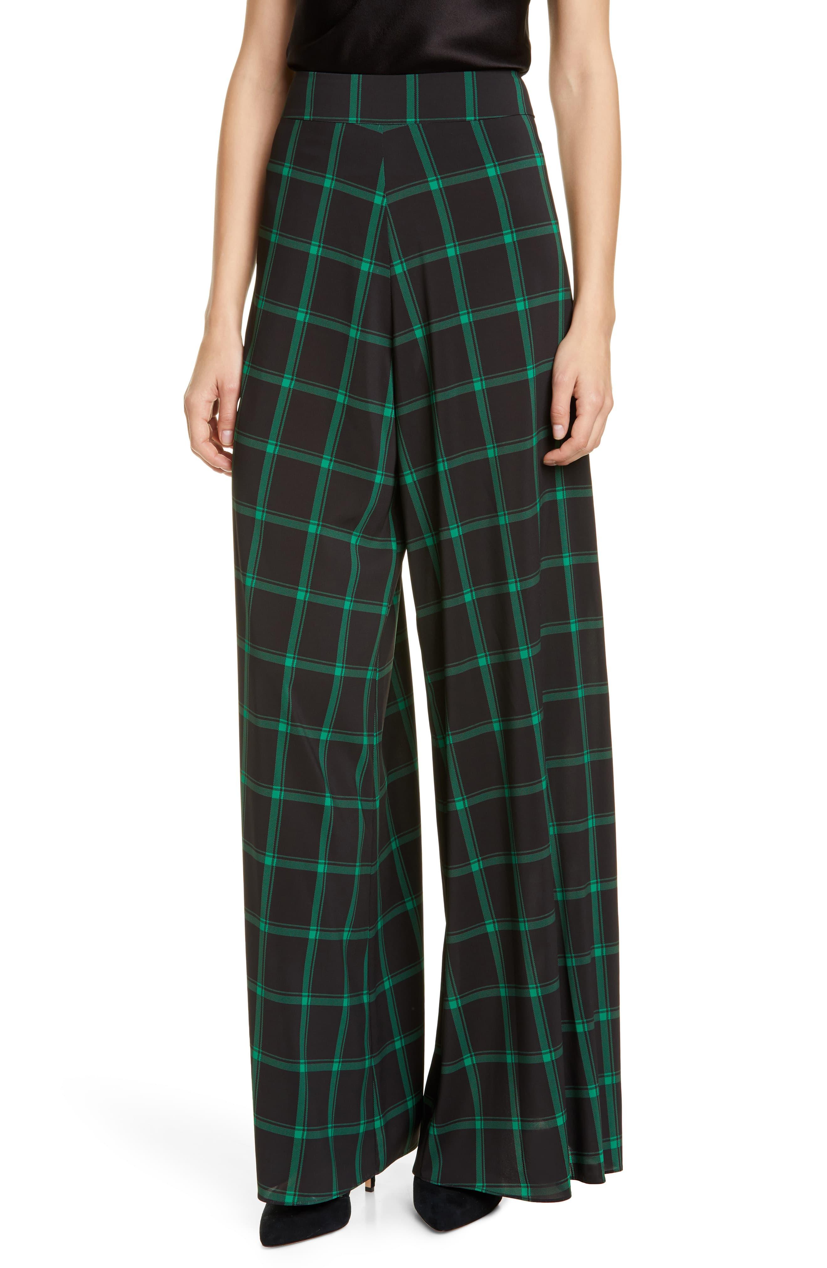 Alice + Olivia Synthetic Alice + Olivia Athena Check Wide - Leg Pants in Green - Lyst