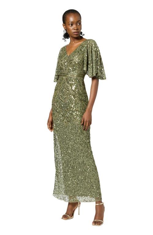 Beauut Occasion Embellished Sequin Beaded V Neck With Short Sleeves Evening  Dress in Green | Lyst