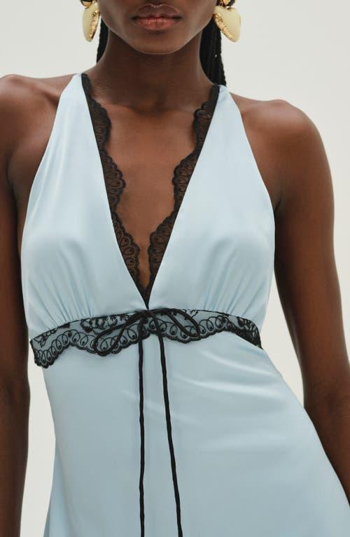 For Love Lemons Mariella Lace Trim Satin Maxi Dress in Blue Lyst