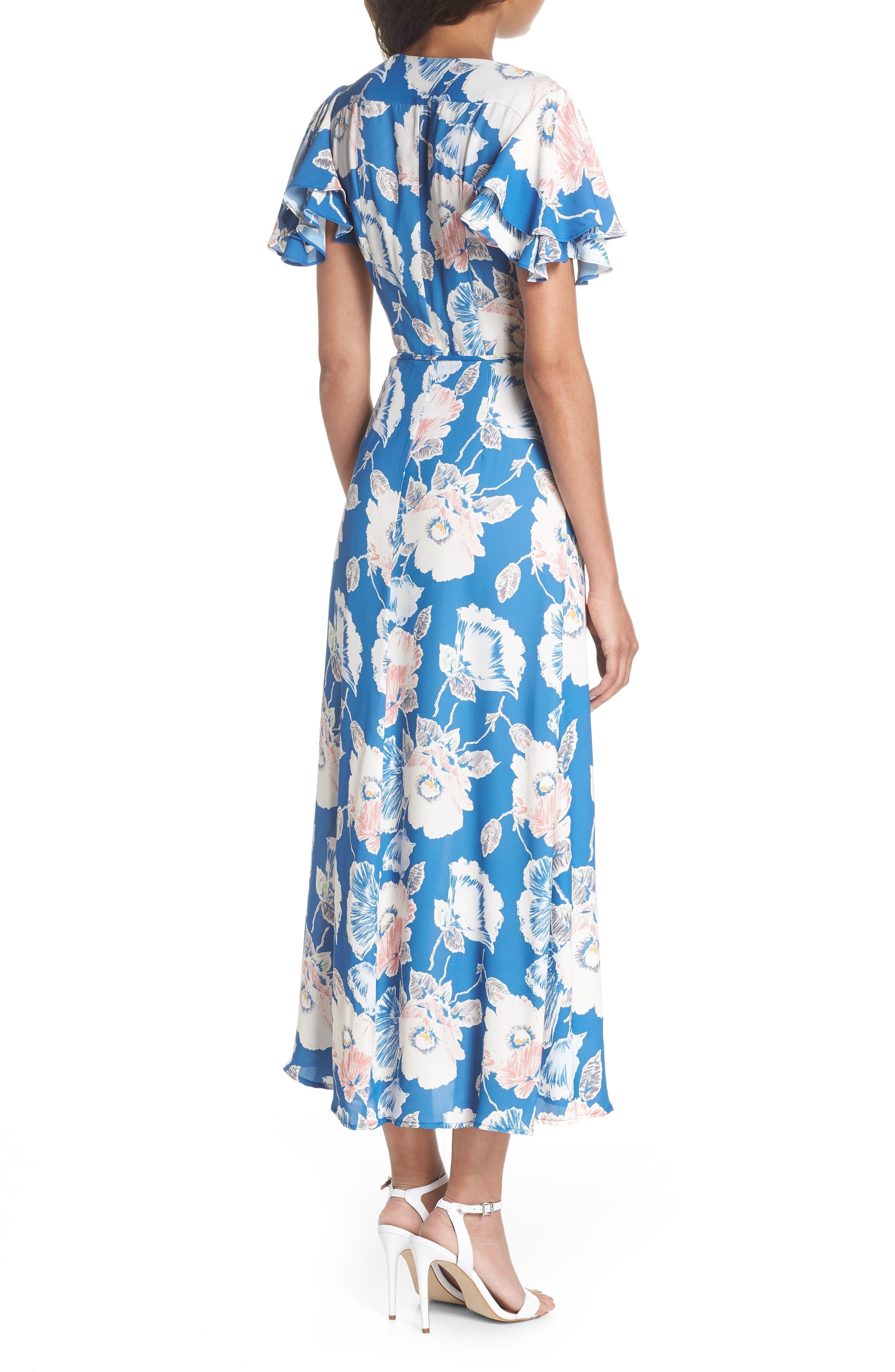 French Connection Cari Floral Flounce Sleeve Crepe Maxi Dress in Blue ...