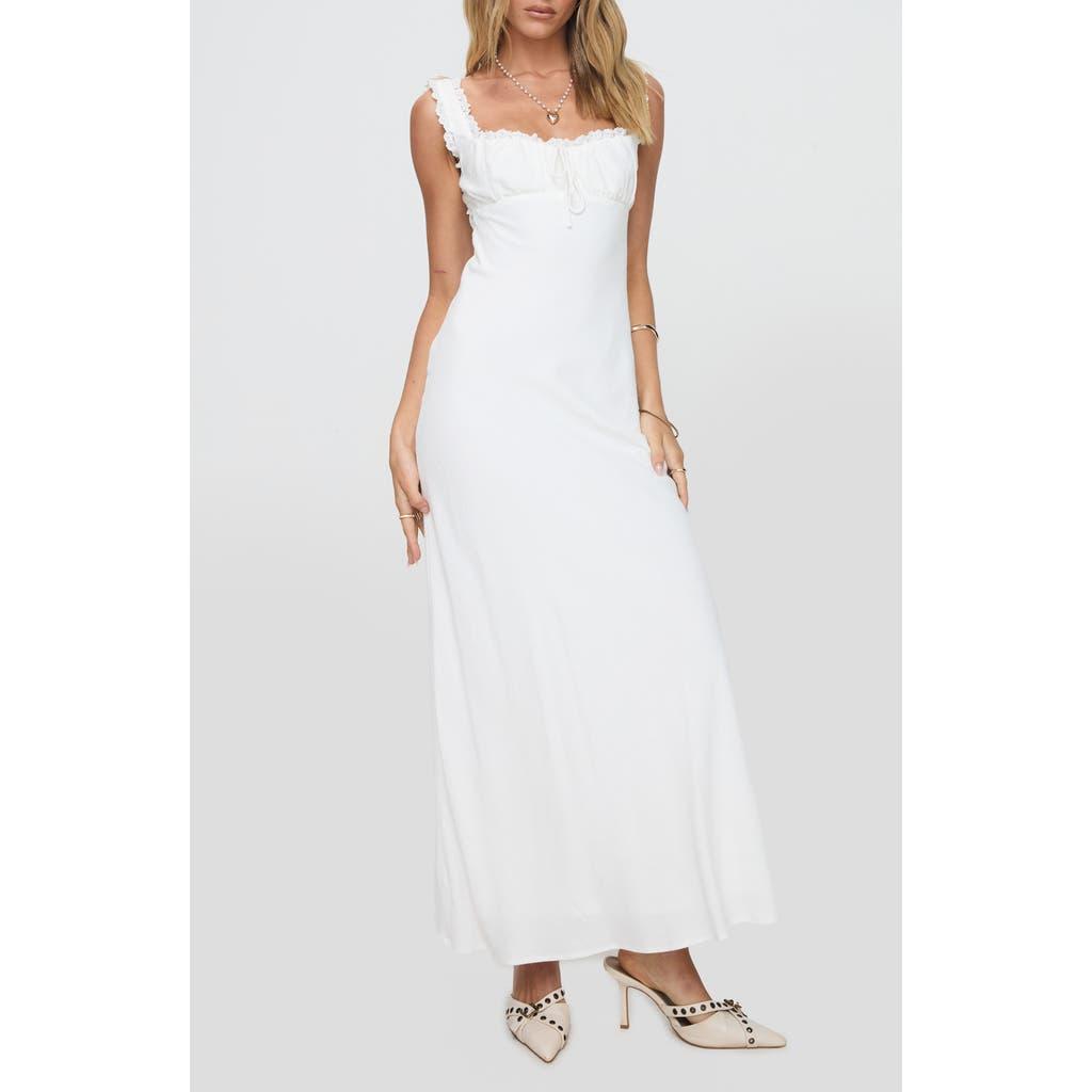 strapless open back dress Esmeralda Lace-Trim Pintucked Poplin Midaxi Dress in Ivory