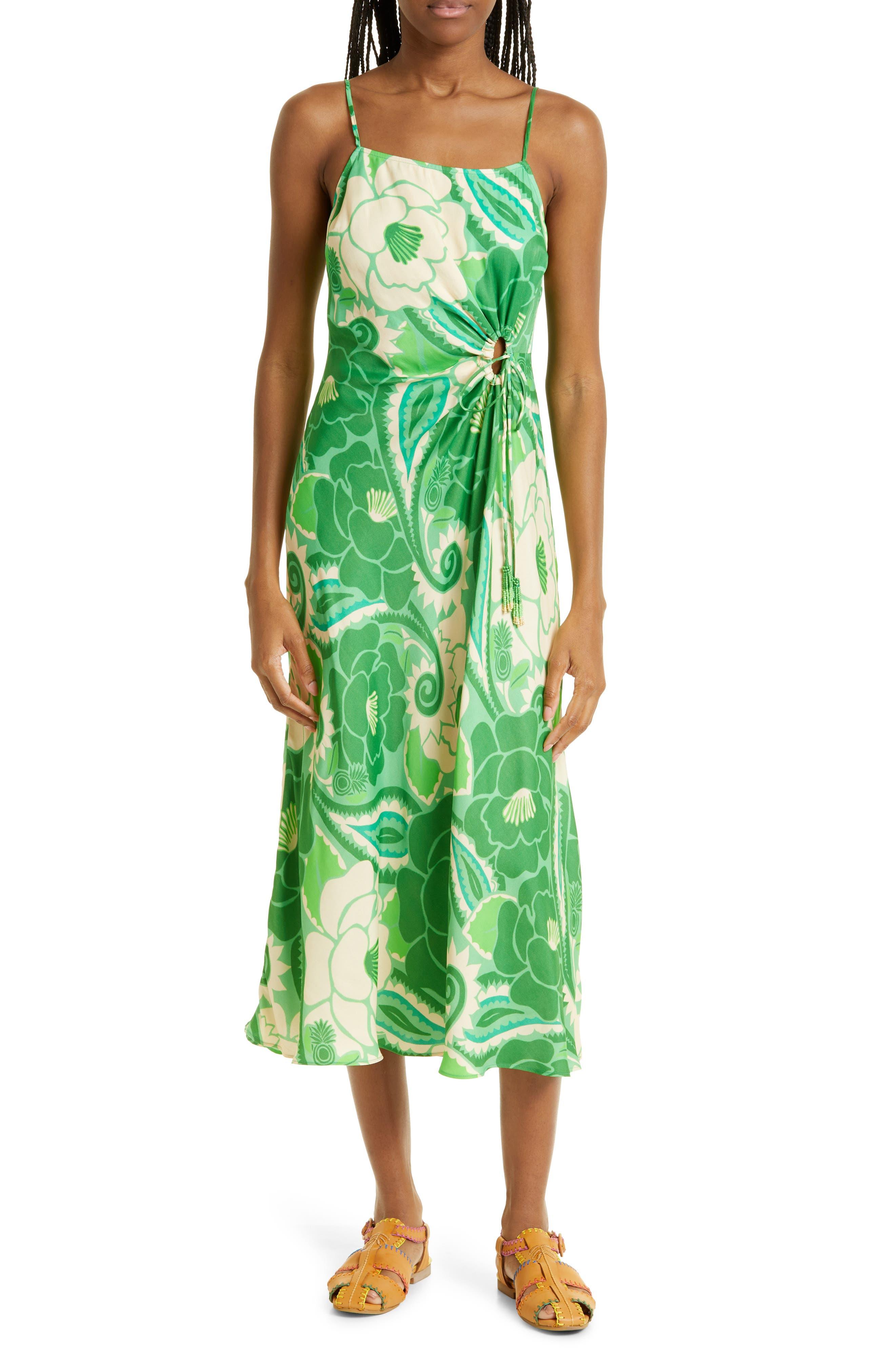 FARM Rio Tropical Groved Cinched Tie Midi Dress in Green Lyst