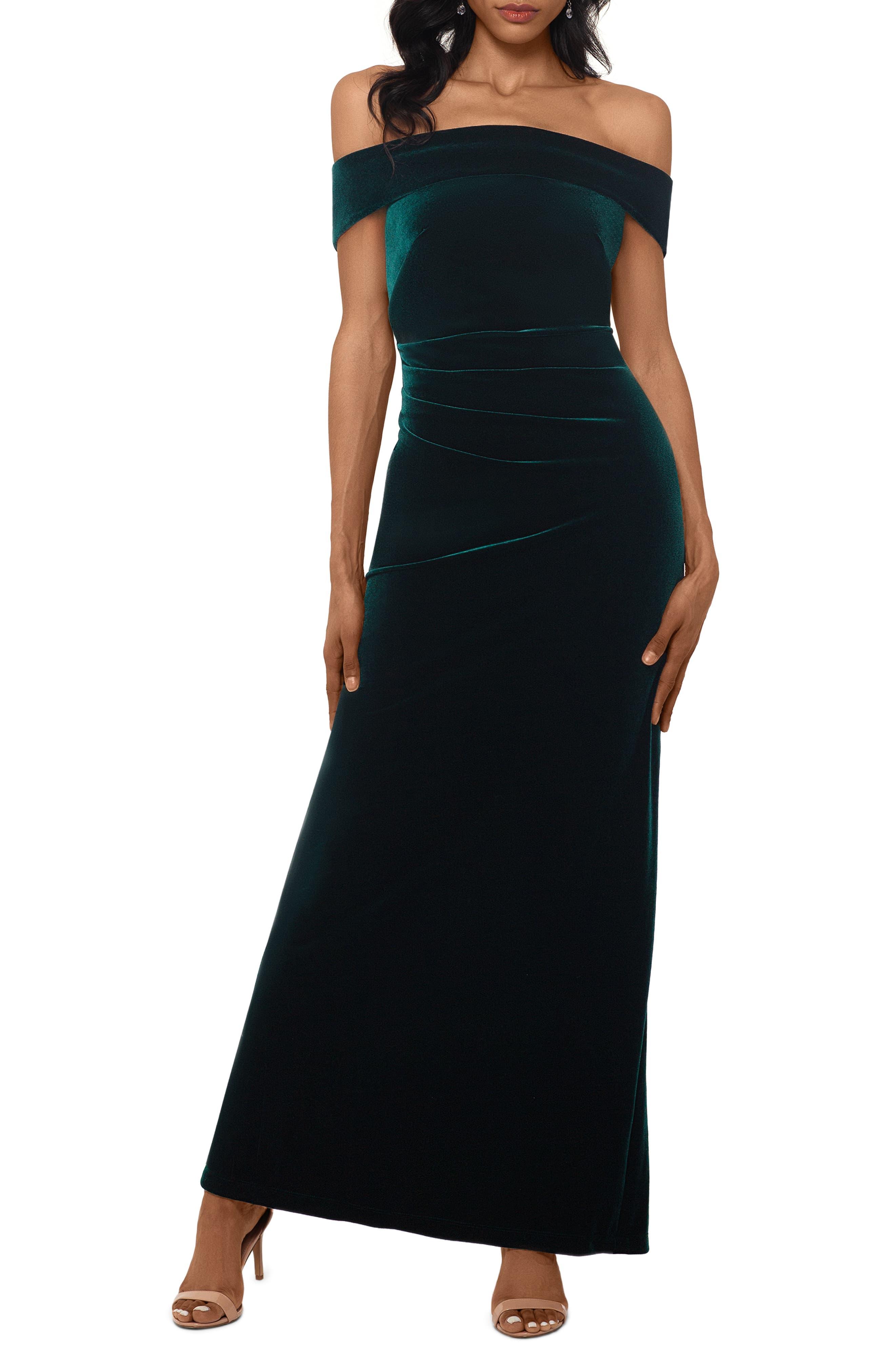 xscape green velvet dress