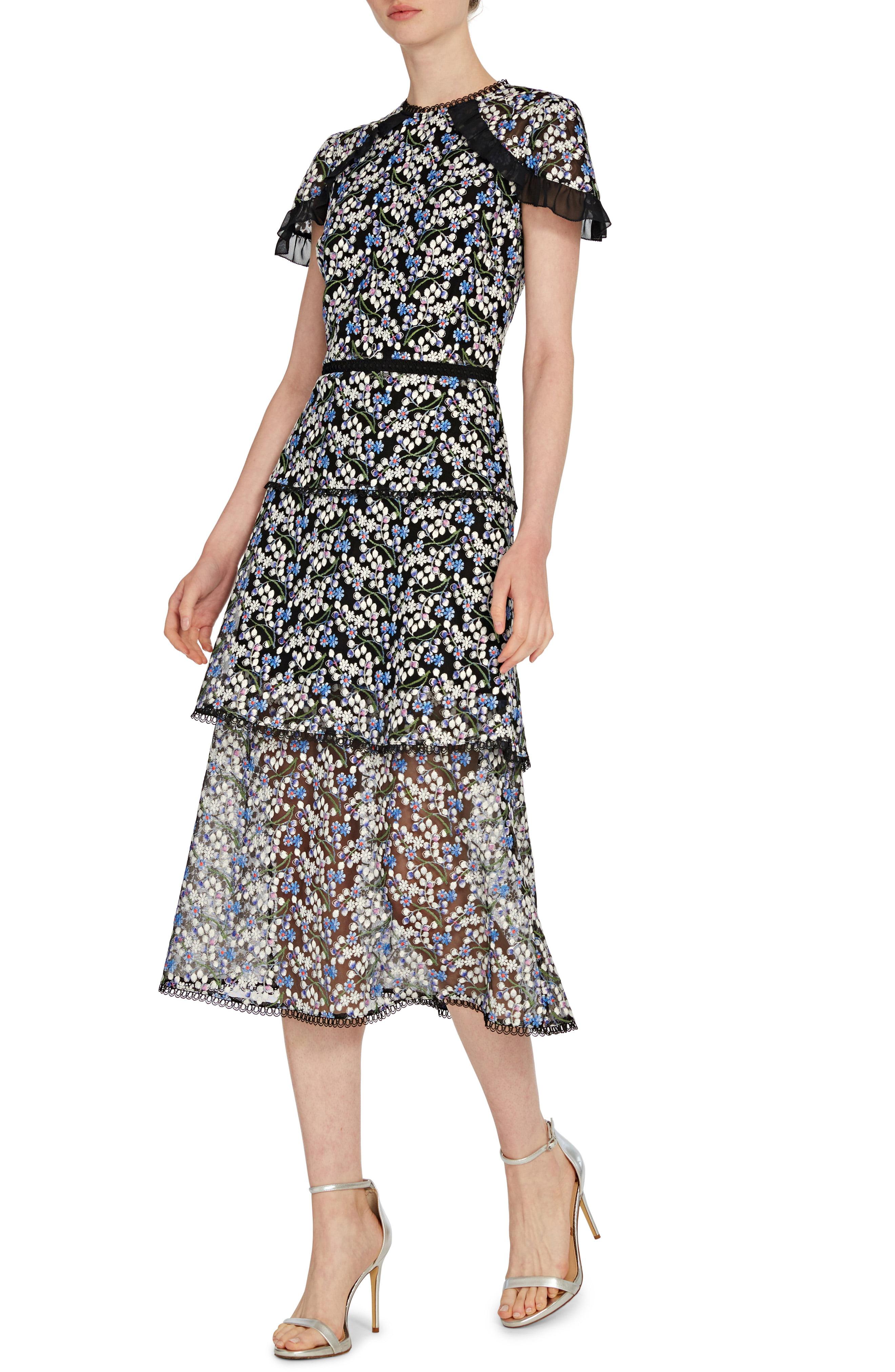 Monique lhuillier top floral embroidered dress