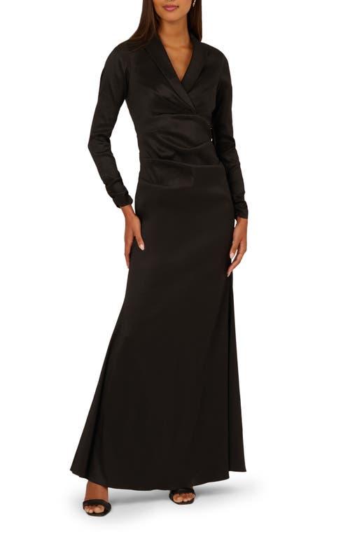Adrianna Papell Long Sleeve Stretch Taffeta Tuxedo Gown in Black | Lyst