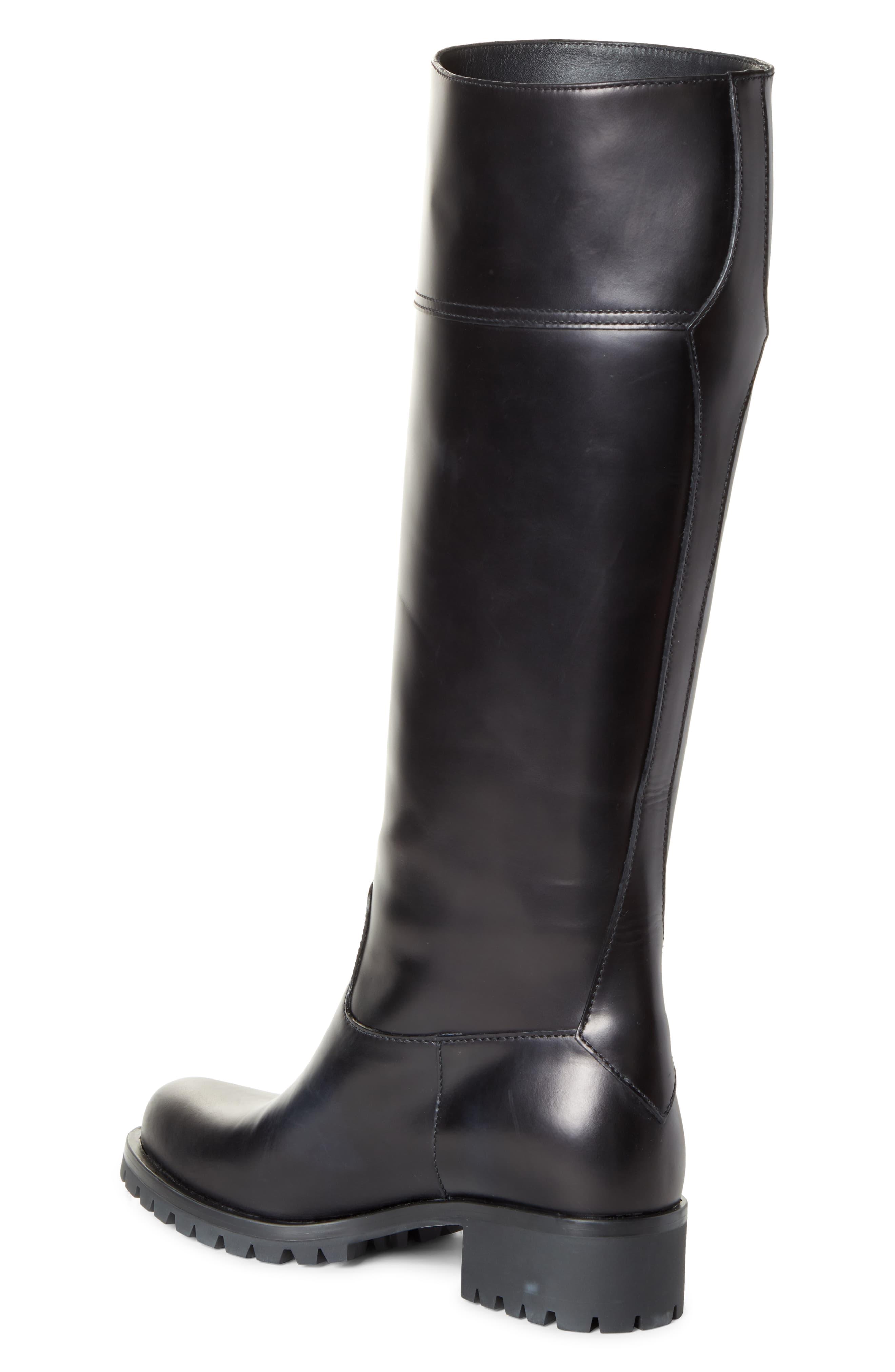 Prada Leather Lug Sole Tall Boot in 