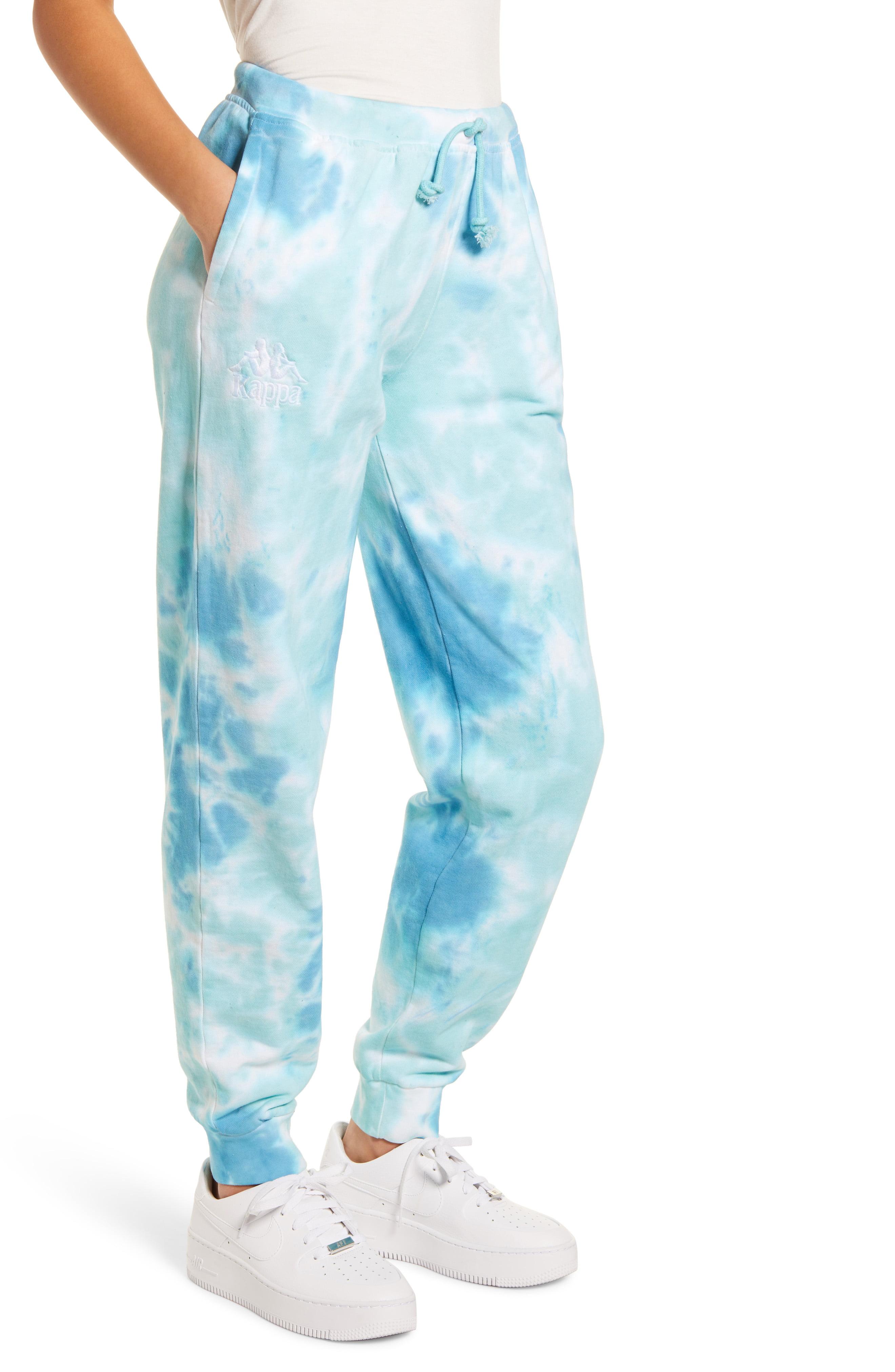 blue and white tie dye sweatpants