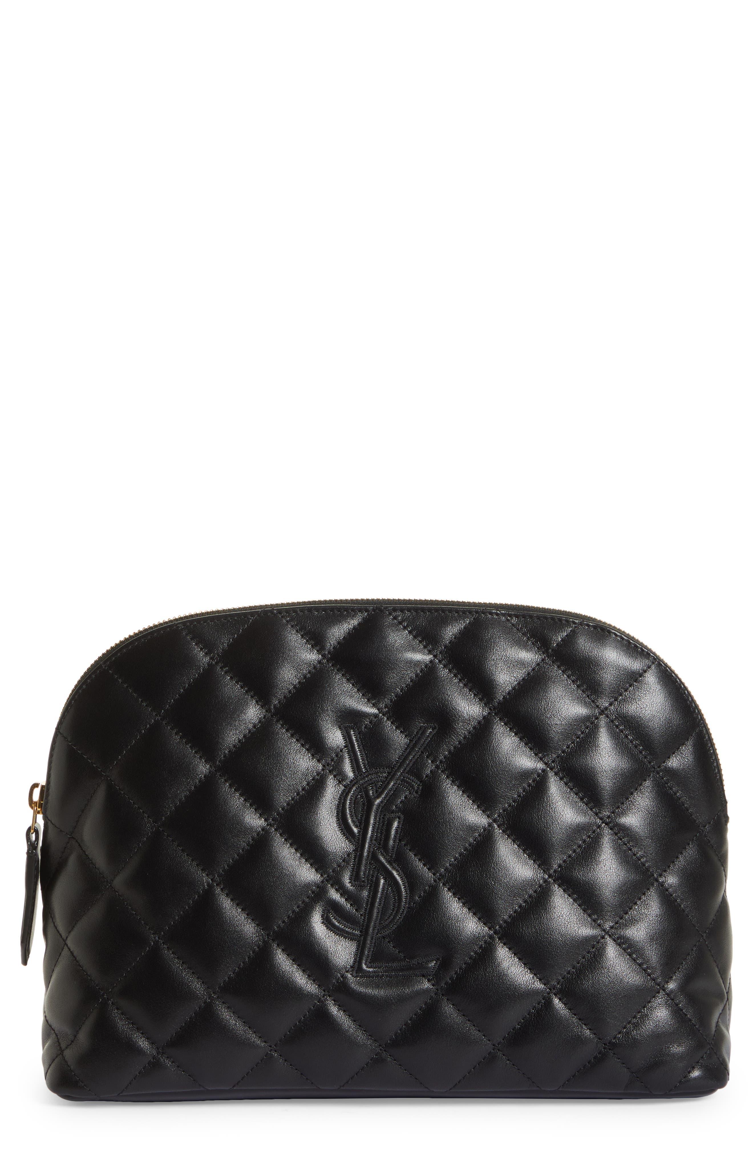 Saint Laurent YSL Quilted Leather Monogram Clutch Wristlet Pouch NWT