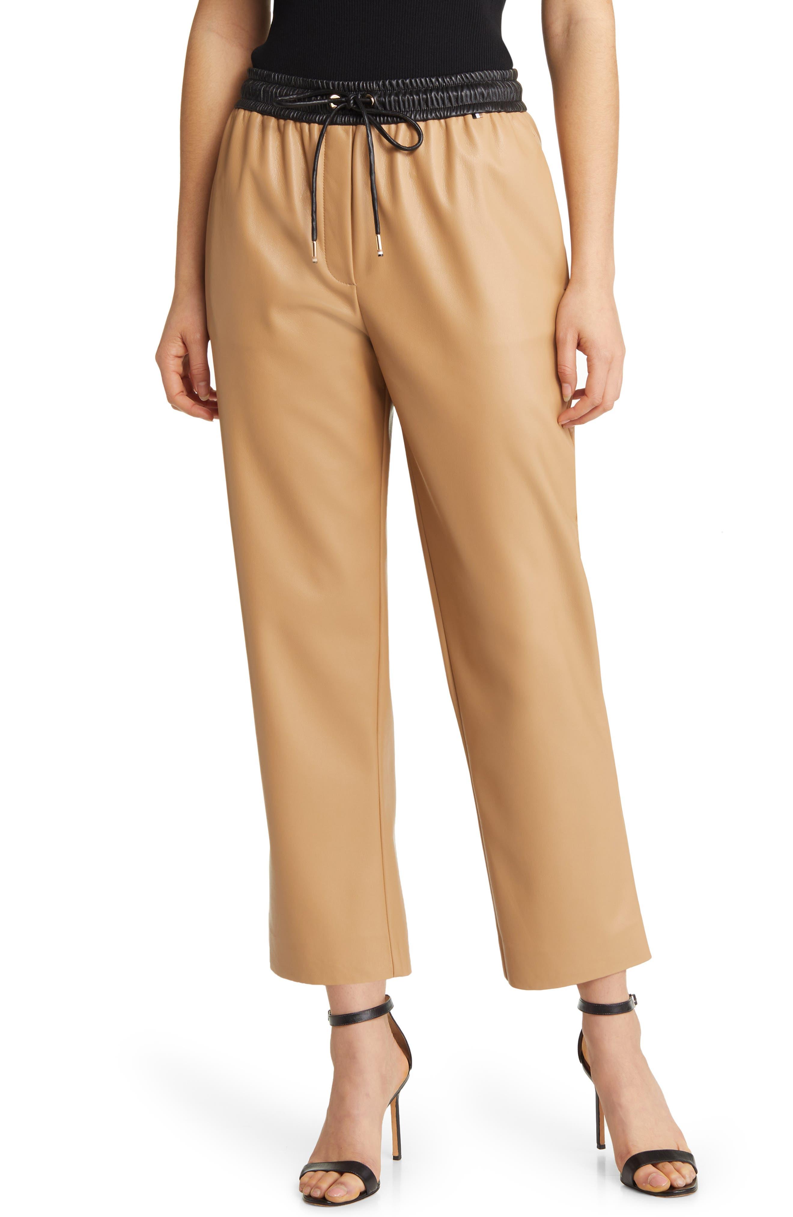 BOSS by HUGO BOSS Tarona Faux Leather Drawstring Pants in Natural | Lyst