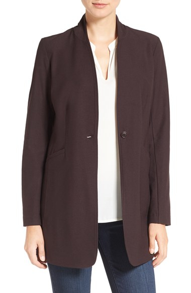 Eileen fisher Washable Stretch Crepe Stand Collar Jacket in Black ...