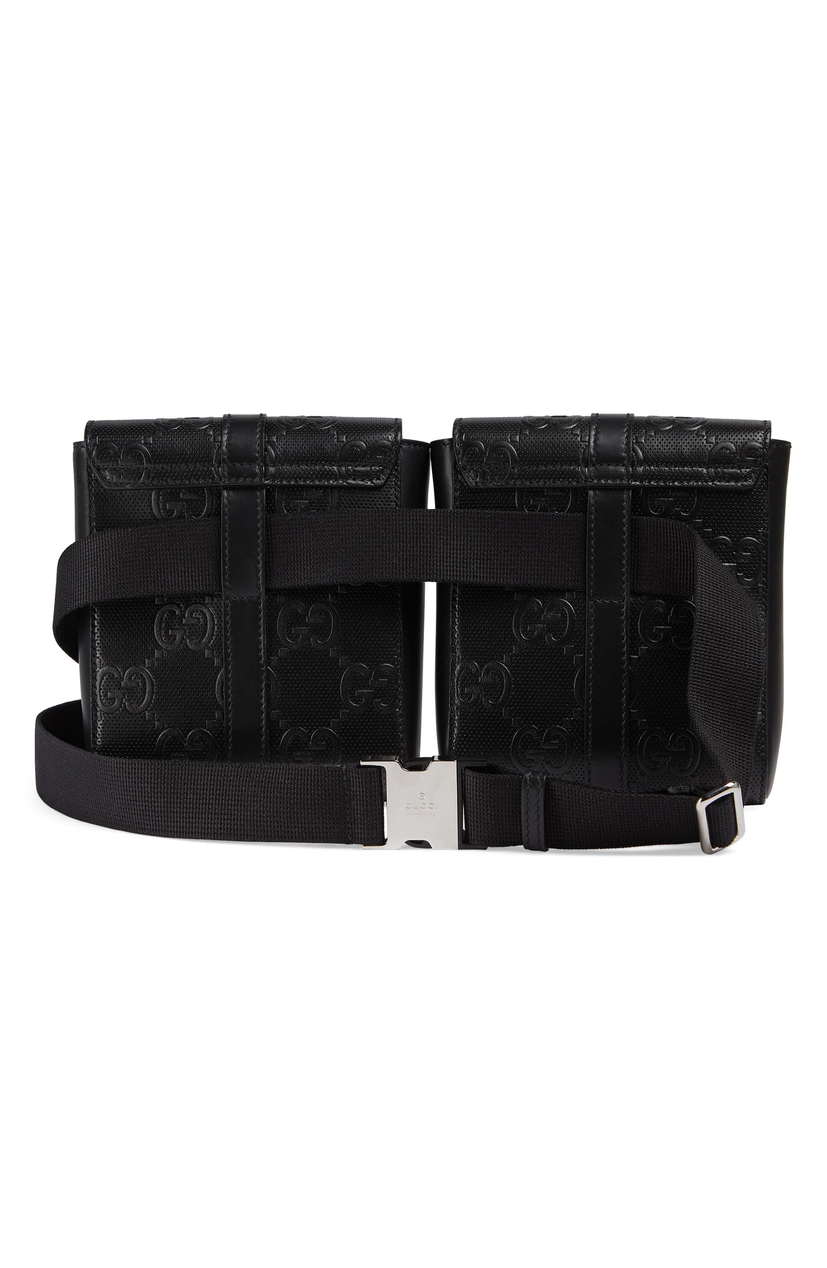 Gucci Gg Embossed Leather Dual Belt Bag in Black for Men Lyst