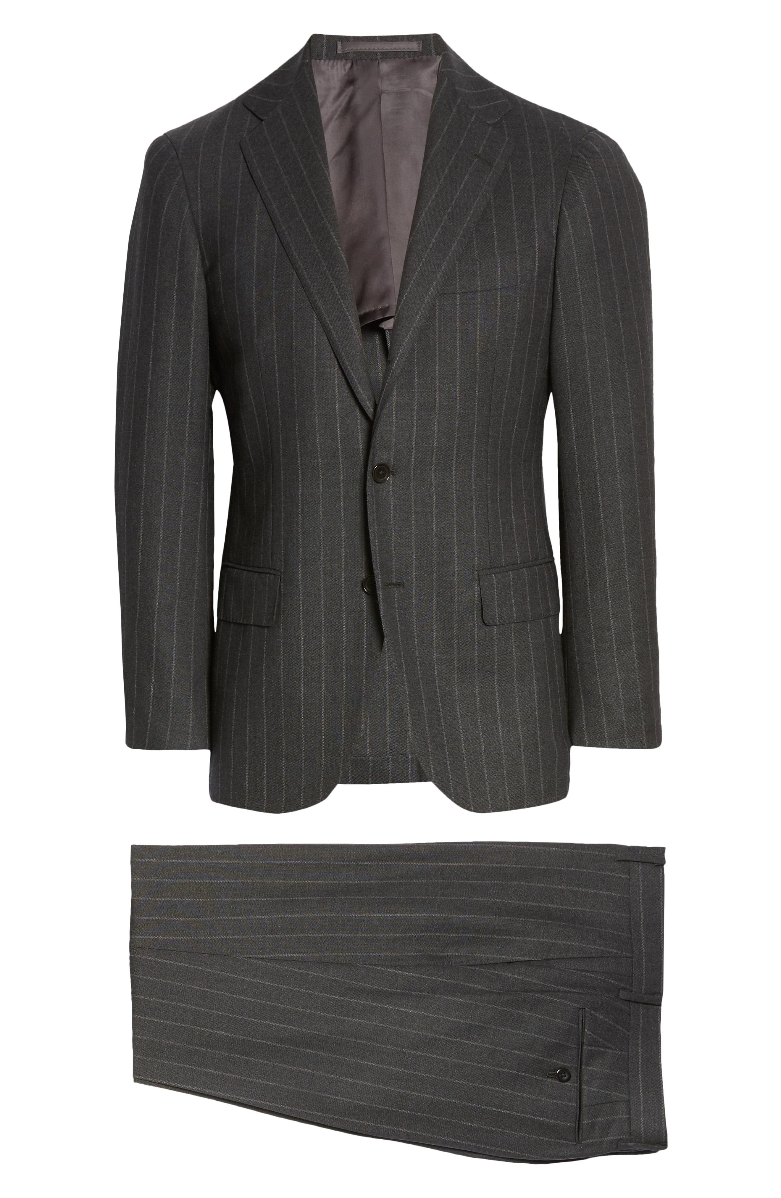 Ring Jacket Balloon Fresco Slim Fit Stripe Wool Suit in Charcoal (Gray ...