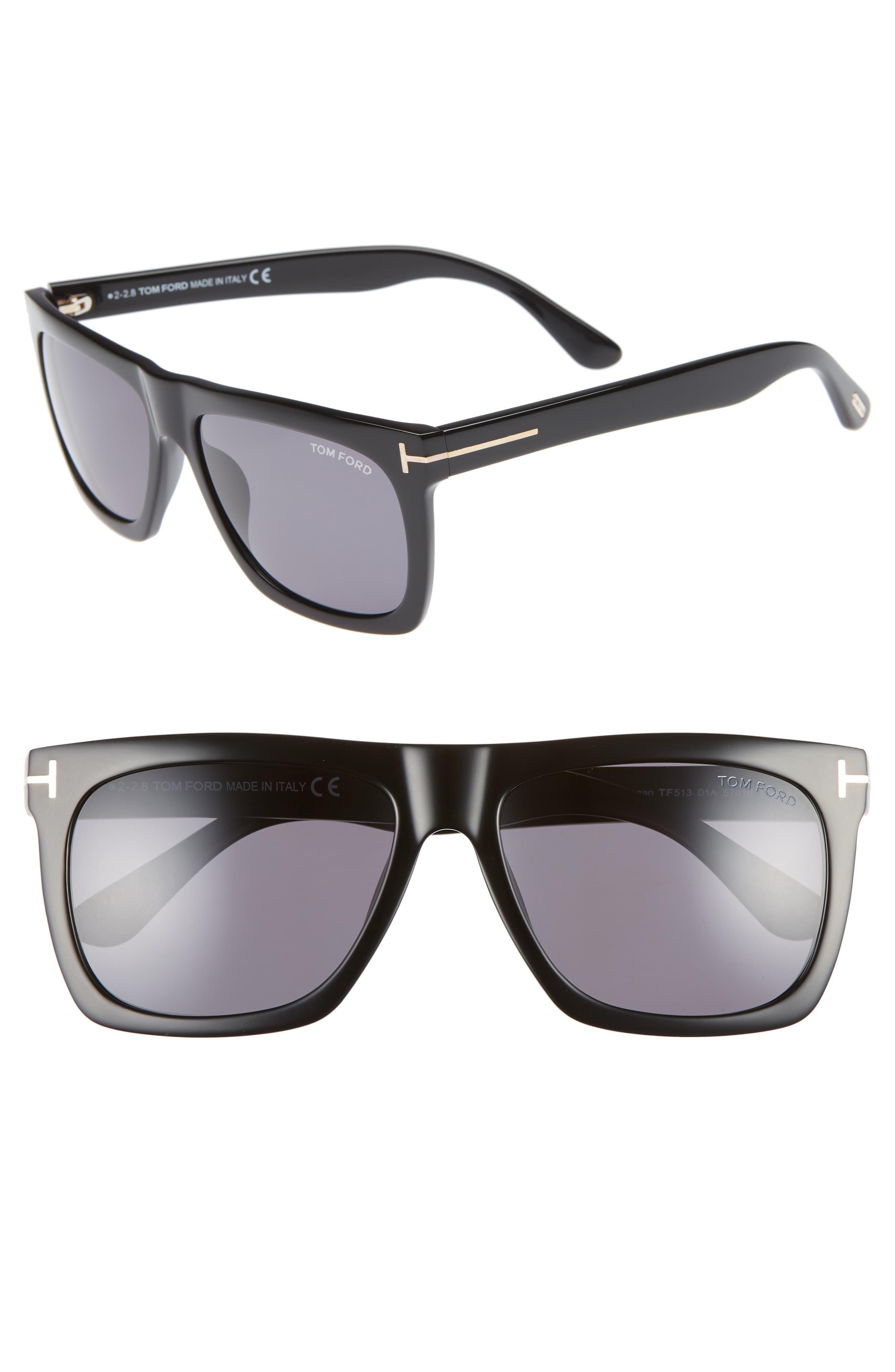 Tom Ford 57mm Sunglasses Shiny Black / Smoke for Men Save 4