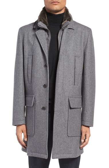 Cole Haan Pressed Melton Wool Blend Overcoat With ...