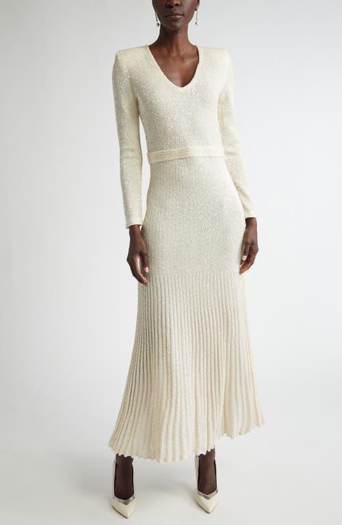 St. John Sequin Embroidered Long Sleeve Knit Dress in Natural | Lyst