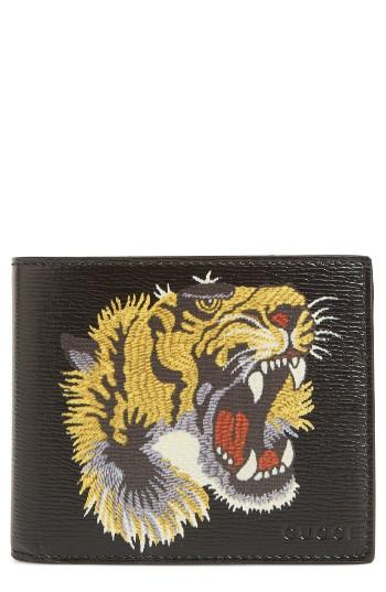 Gucci Leather Tiger Head Wallet in Black for Men - Lyst