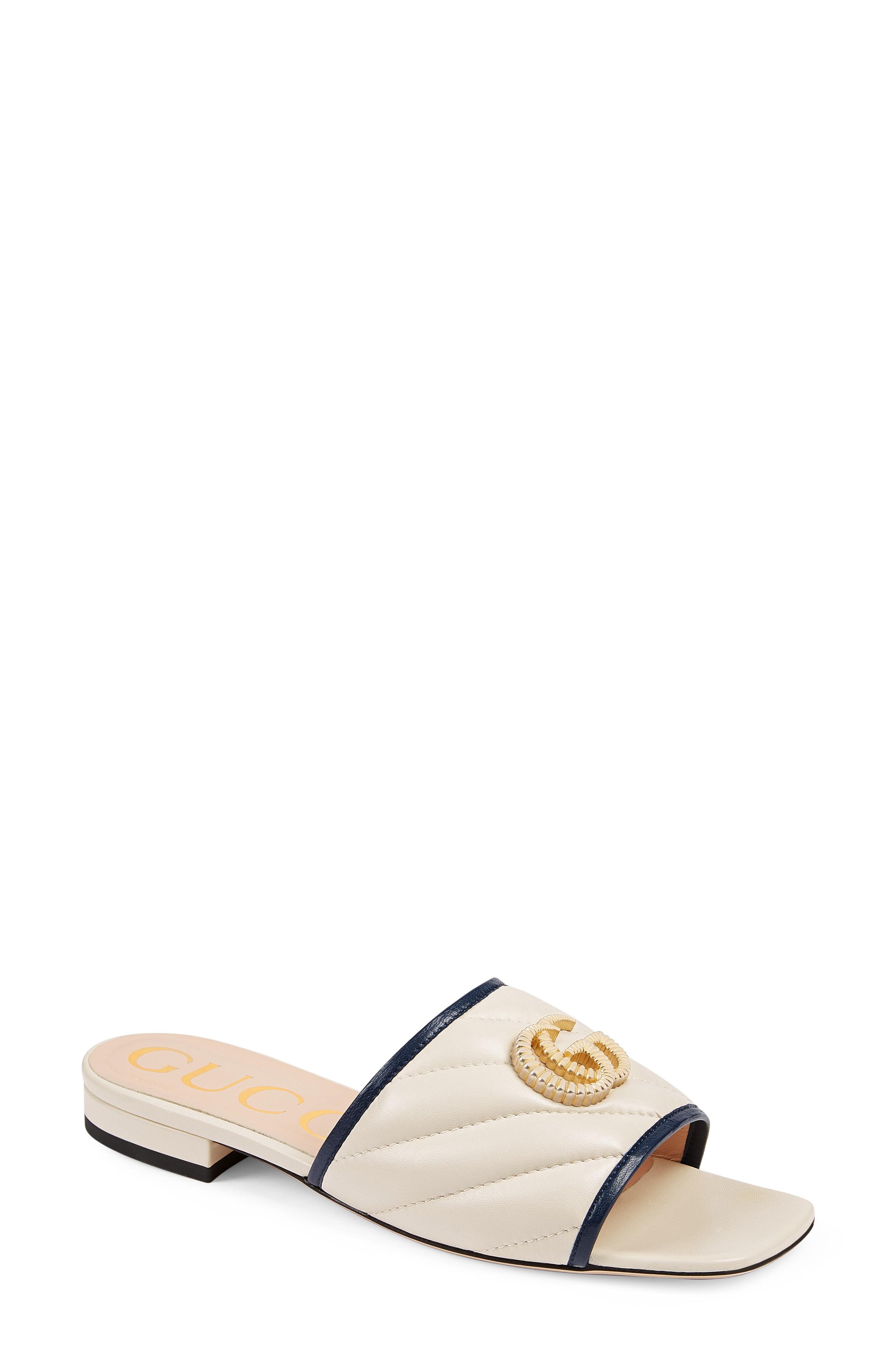 Gucci Leather Jolie Slides in White | Lyst
