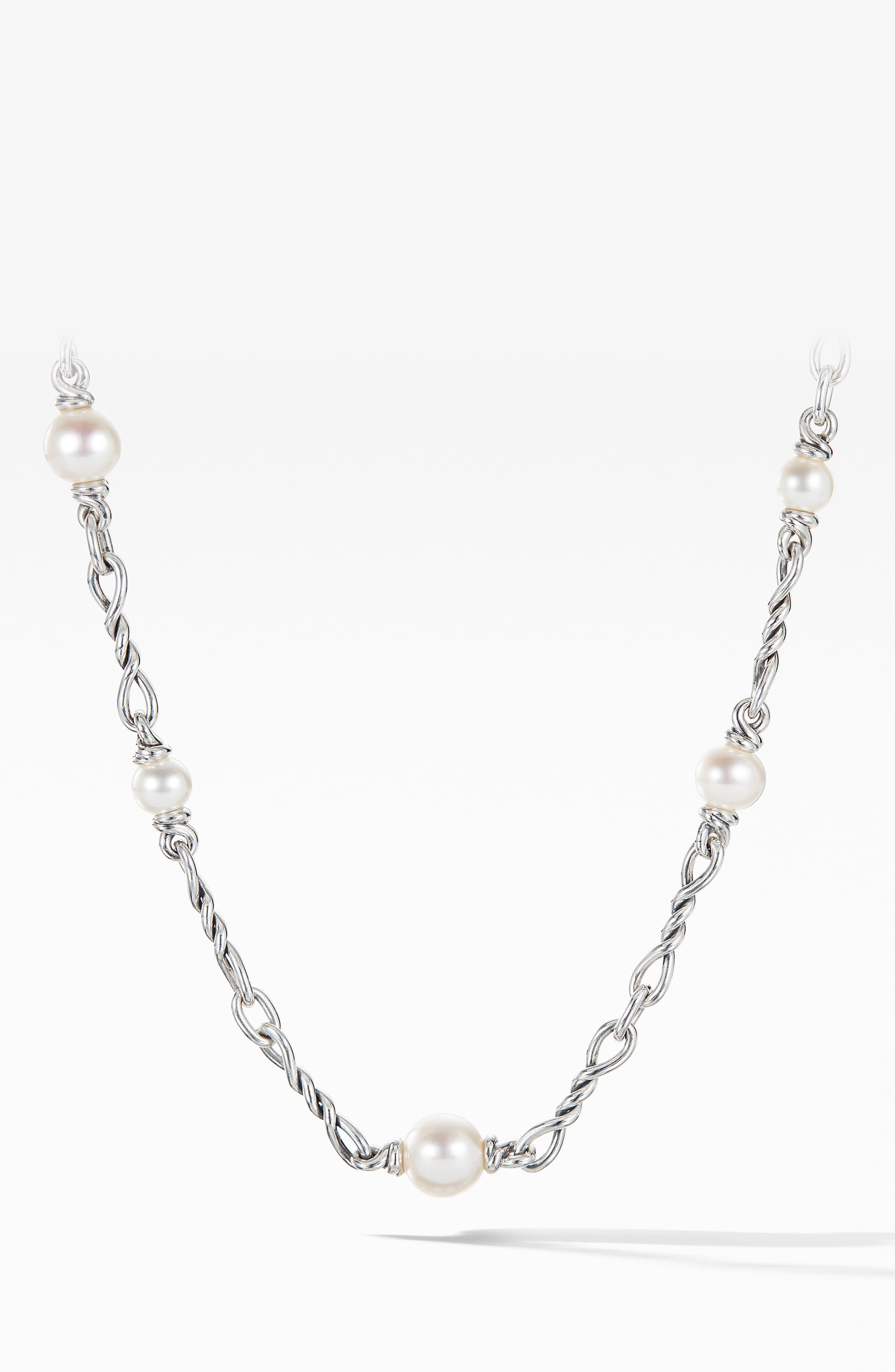 David Yurman Continuance Pearl Small Chain Necklace in Silver/ Pearl