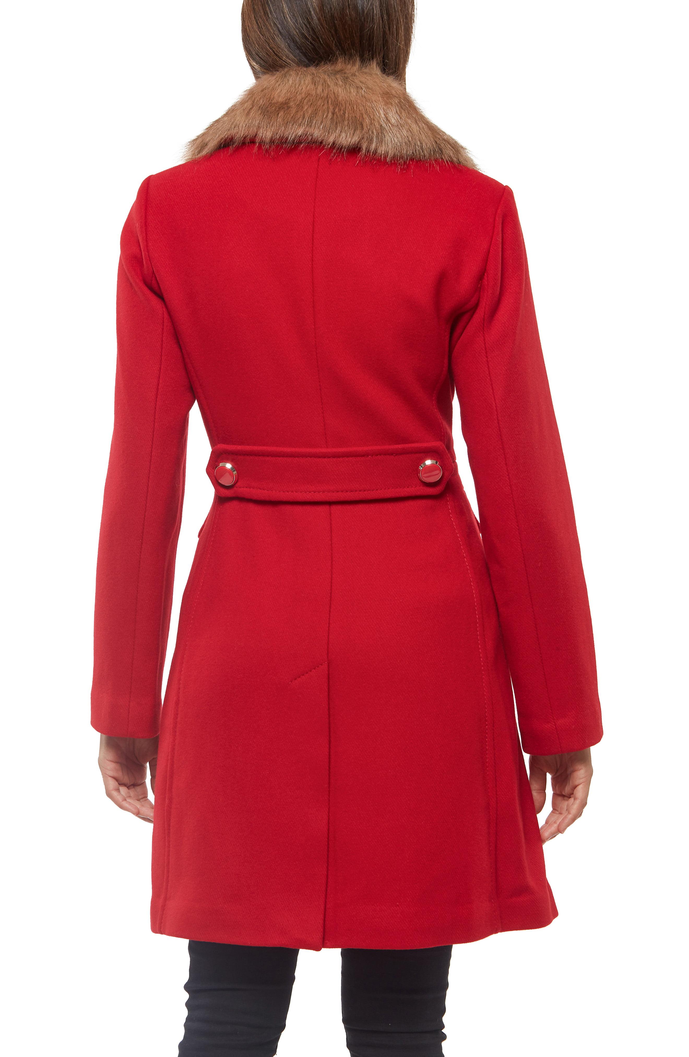 Kate Spade Faux Fur Collar Wool Blend Coat in Red - Lyst