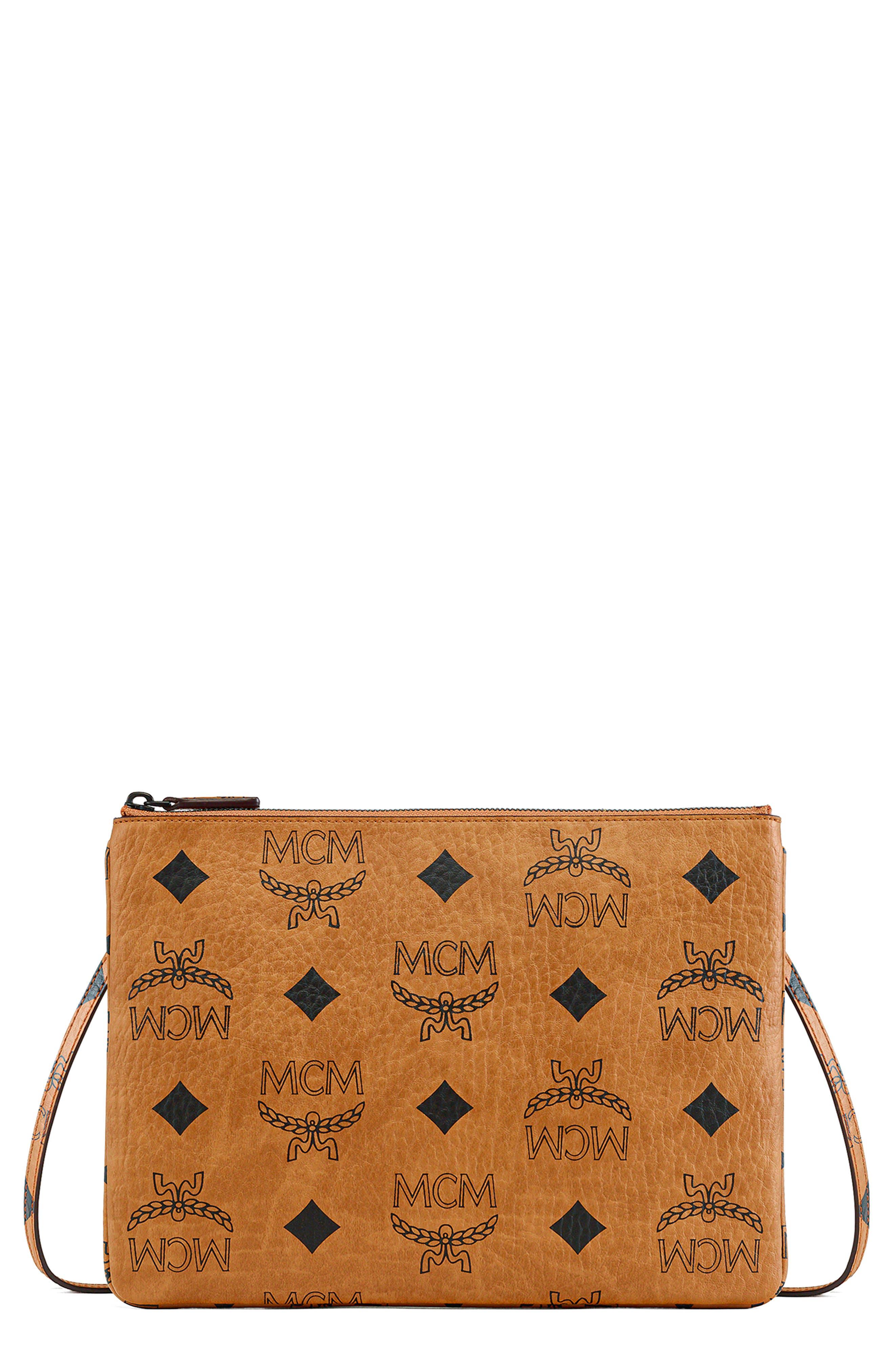 Mcm Medium Aren Coated Canvas Crossbody Bag in Cognac