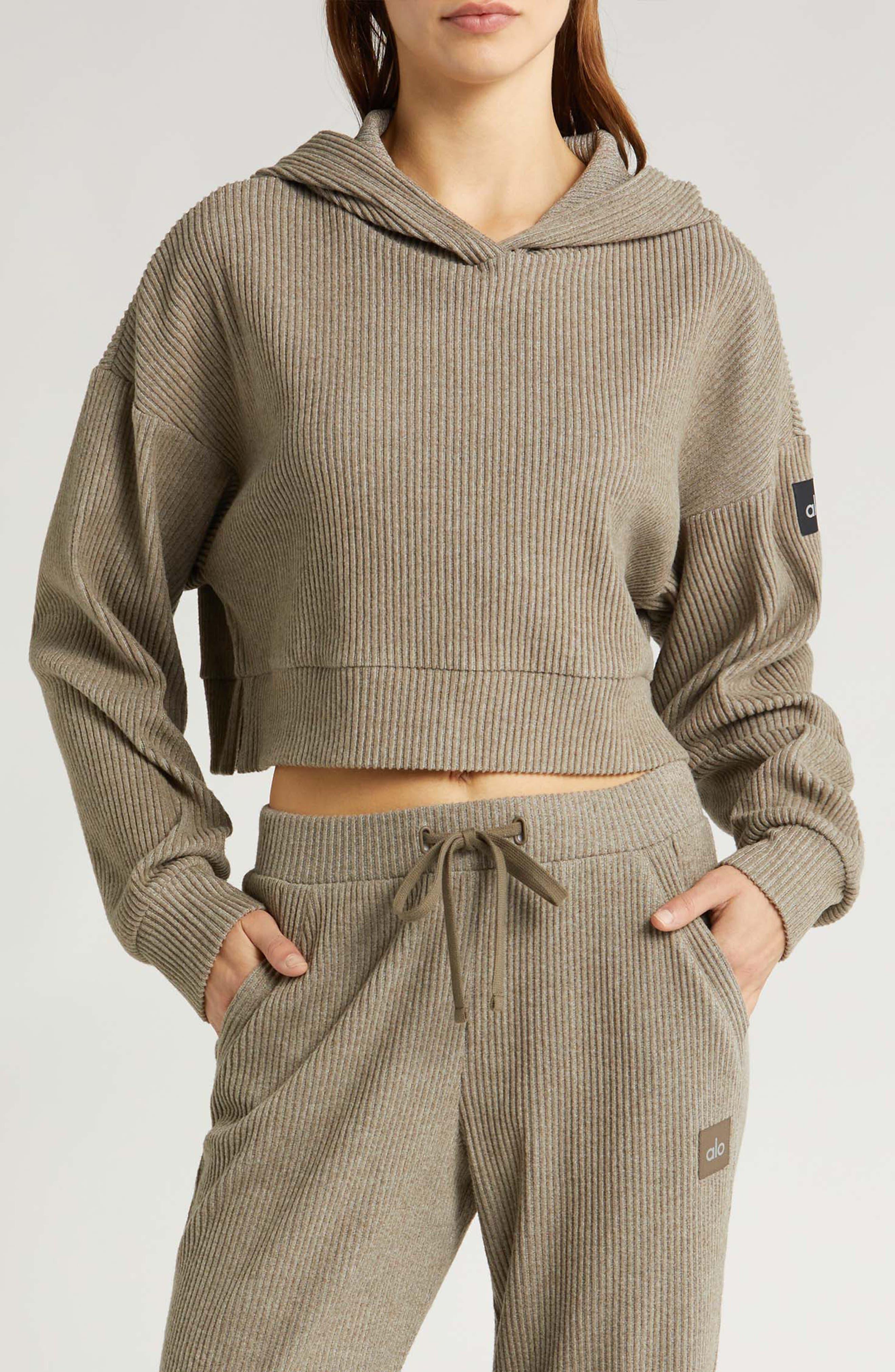 Alo Muse Ribbed Crop Pullover in Blue Skies Heather