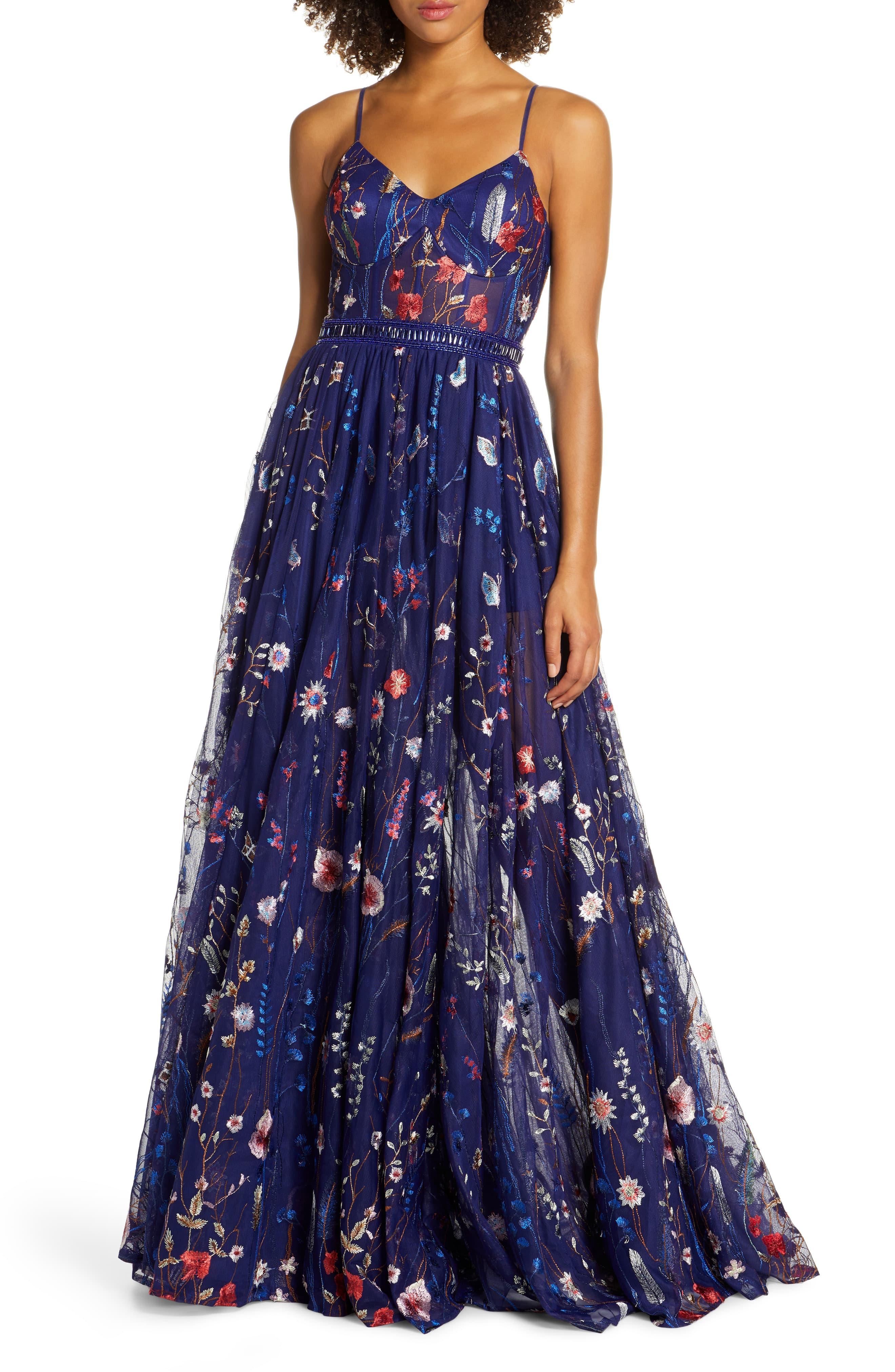 embroidered mesh gown