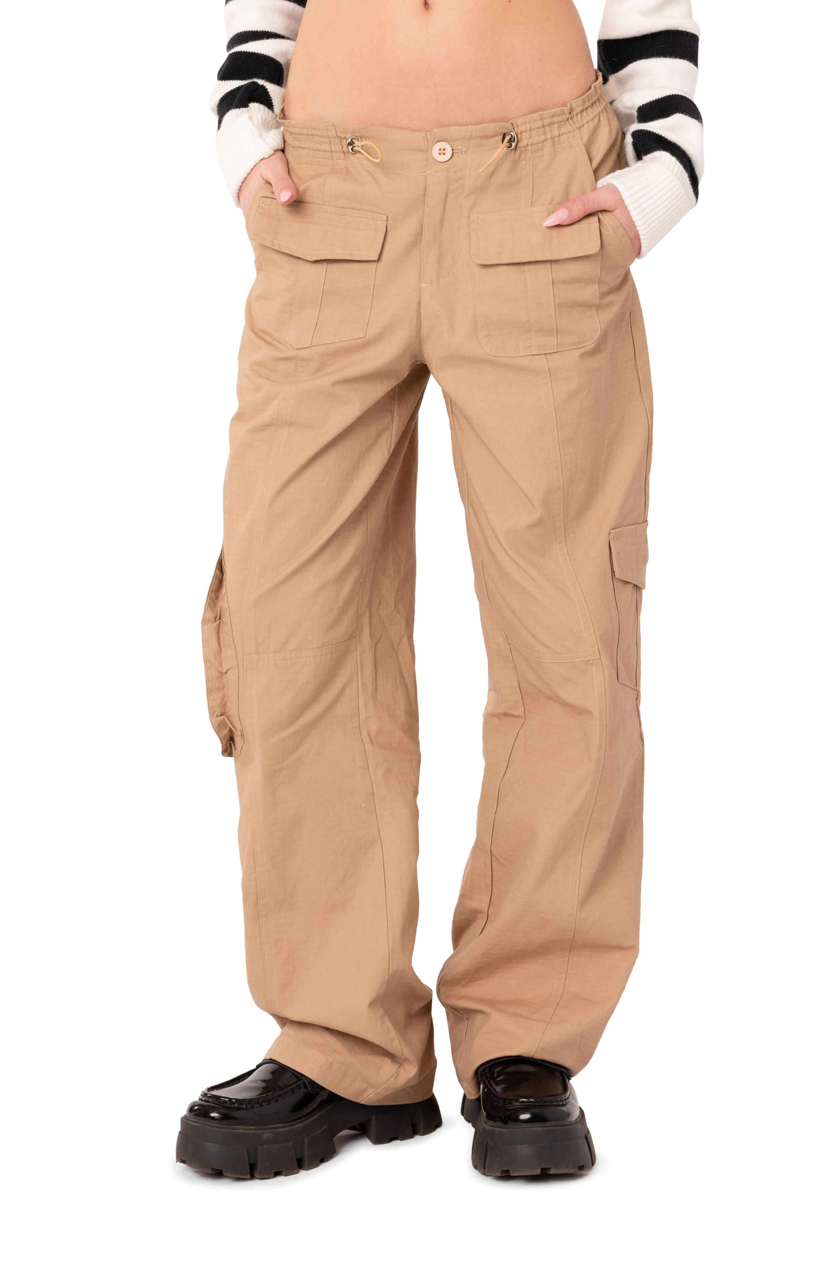 Edikted Zayla Low Rise Cotton Cargo Pants in Natural Lyst