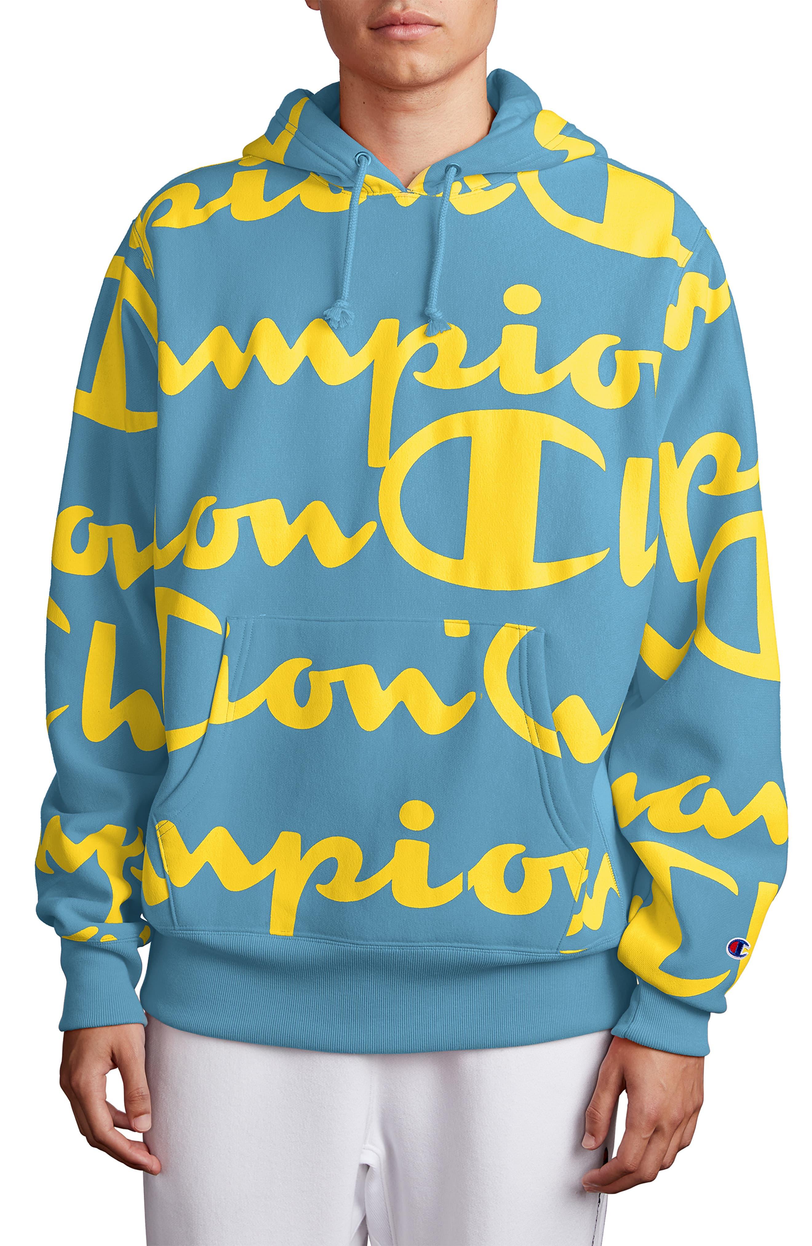 blue and yellow champion sweatshirt
