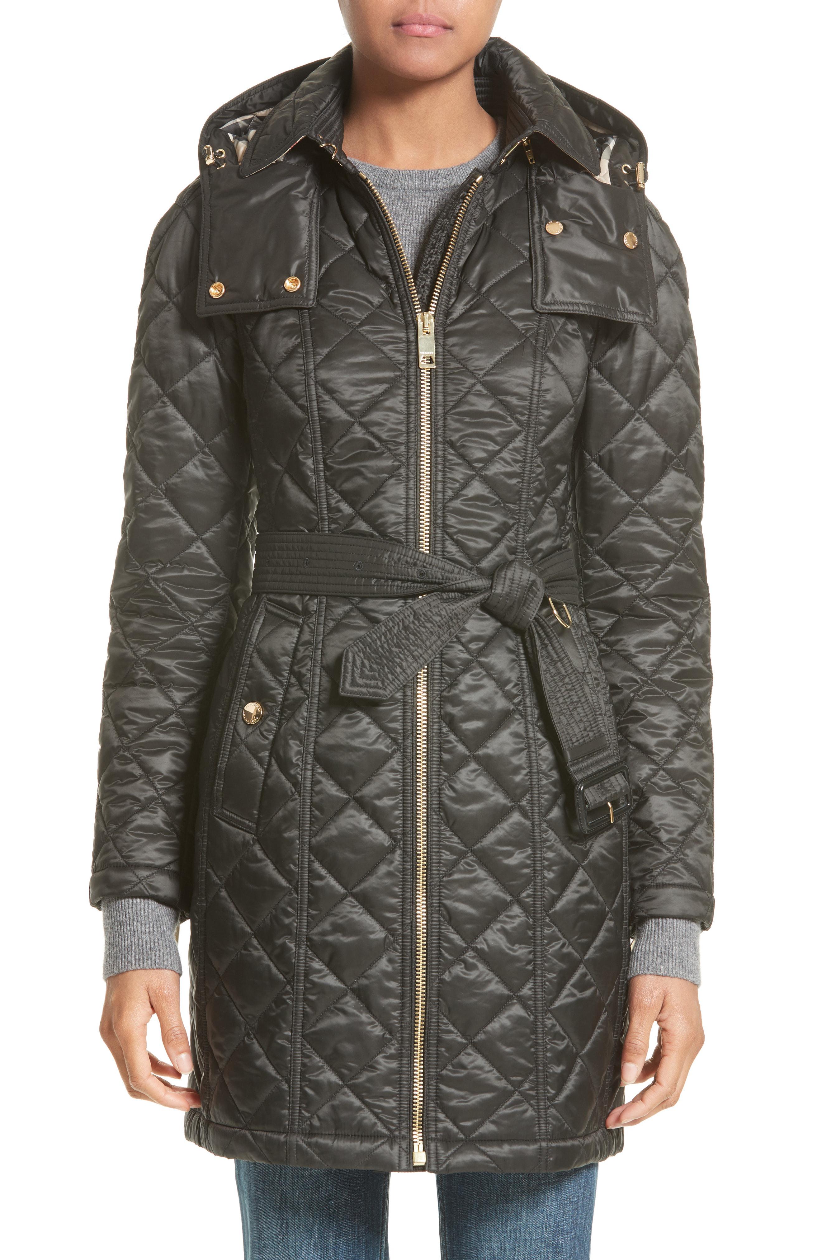 burberry baughton quilted long jacket with belt