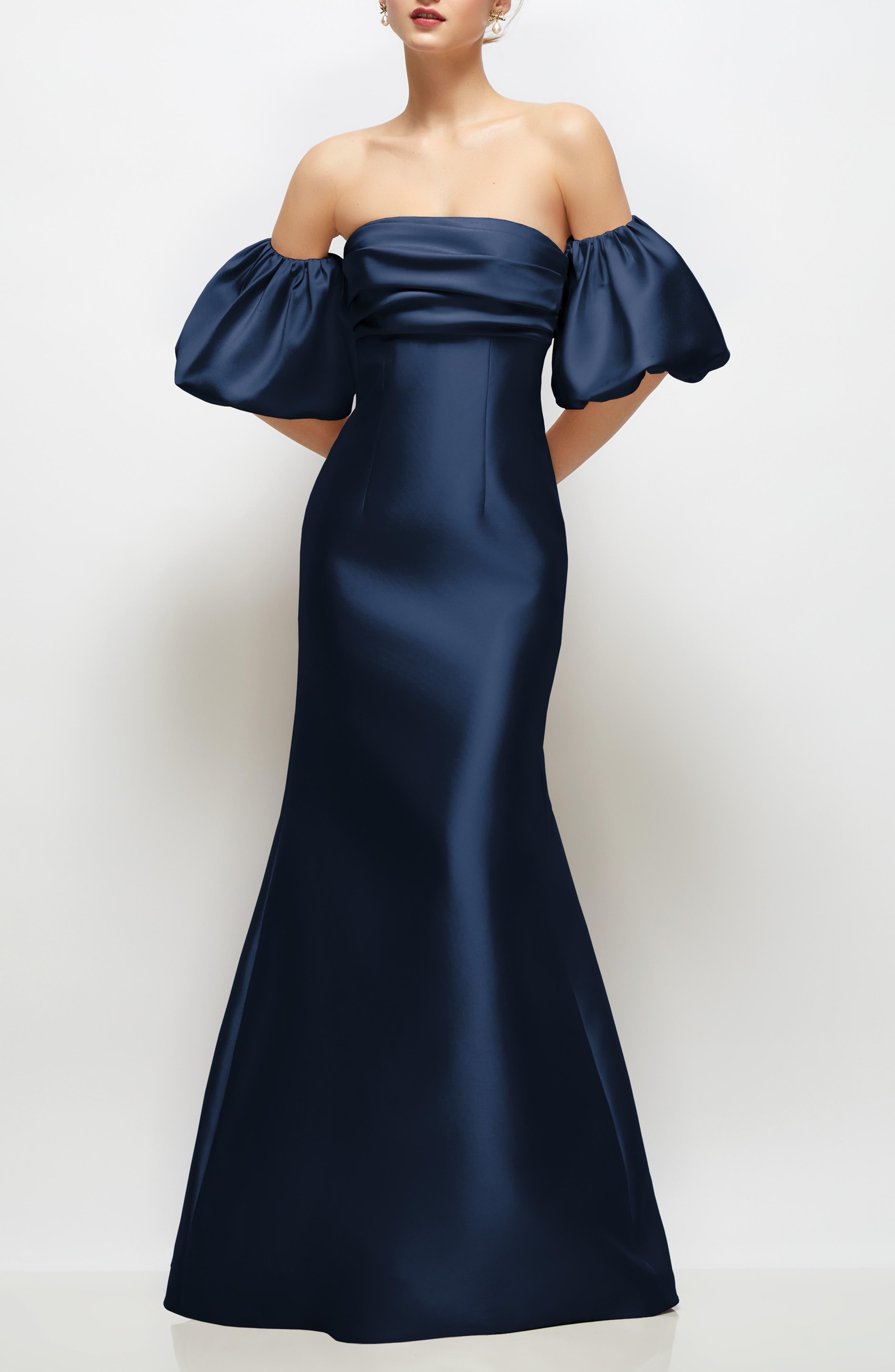 alfred sung boat-neck a-line dress Boat Neck Dresses for Women line silhouette and convenient _okendo:syndication_key:CL135424312 2000's Strapless DOLCE and Size:3 (M)