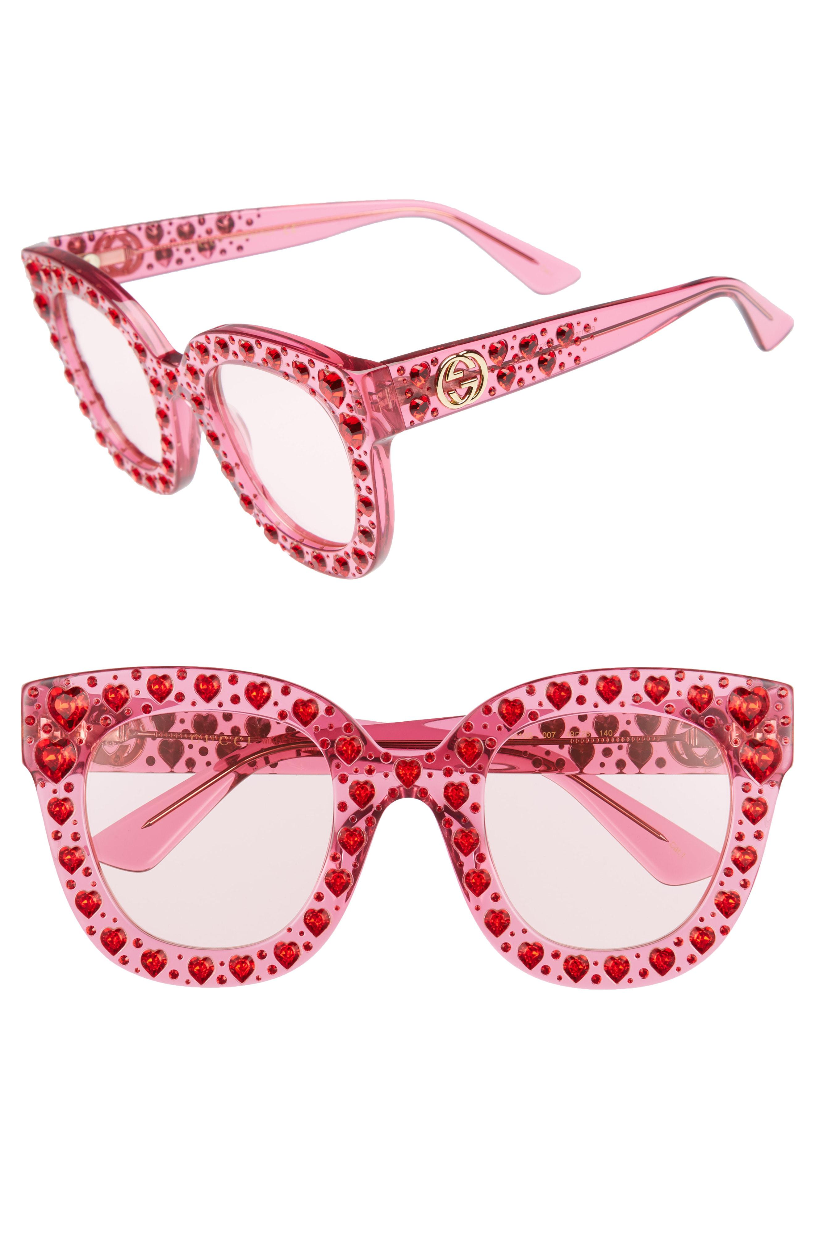 Gucci 49mm Crystal Heart Sunglasses 