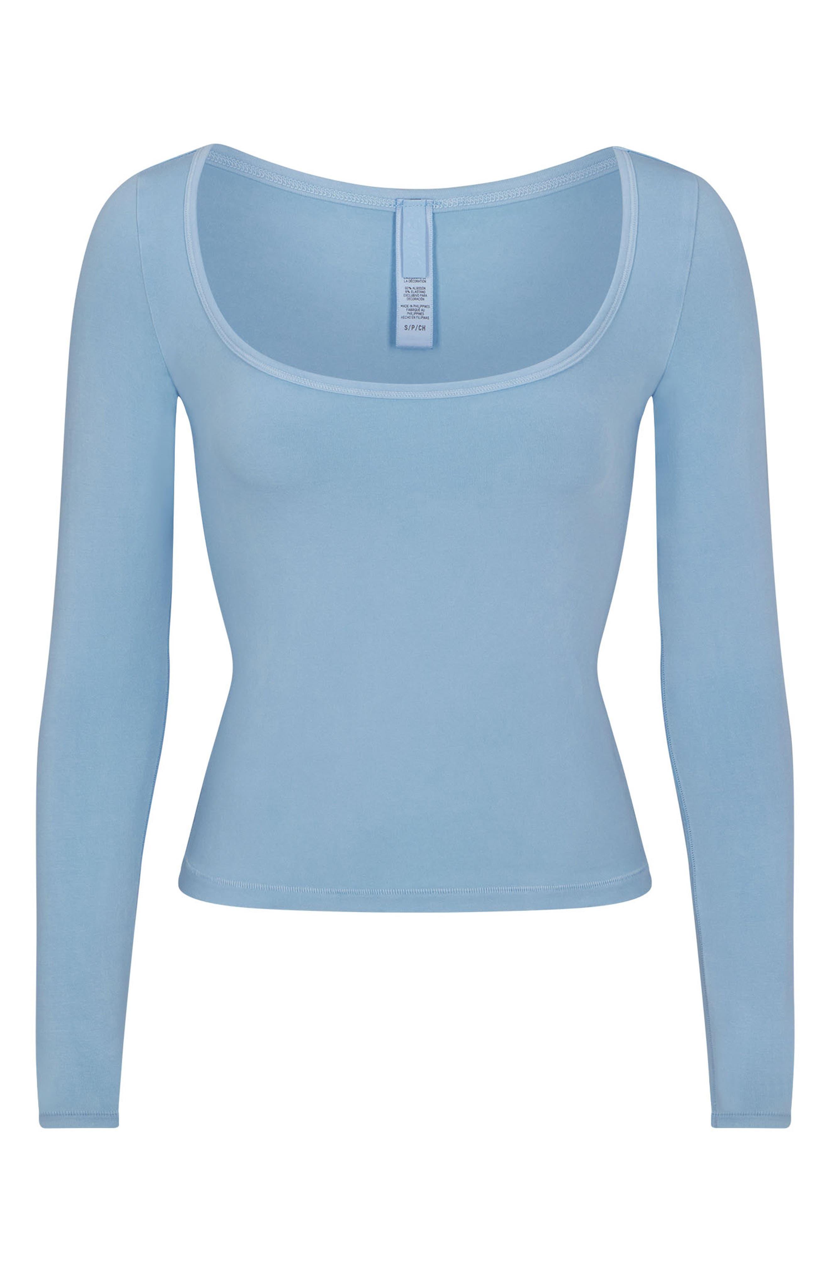 Skims Square Neck Long Sleeve T-shirt in Blue