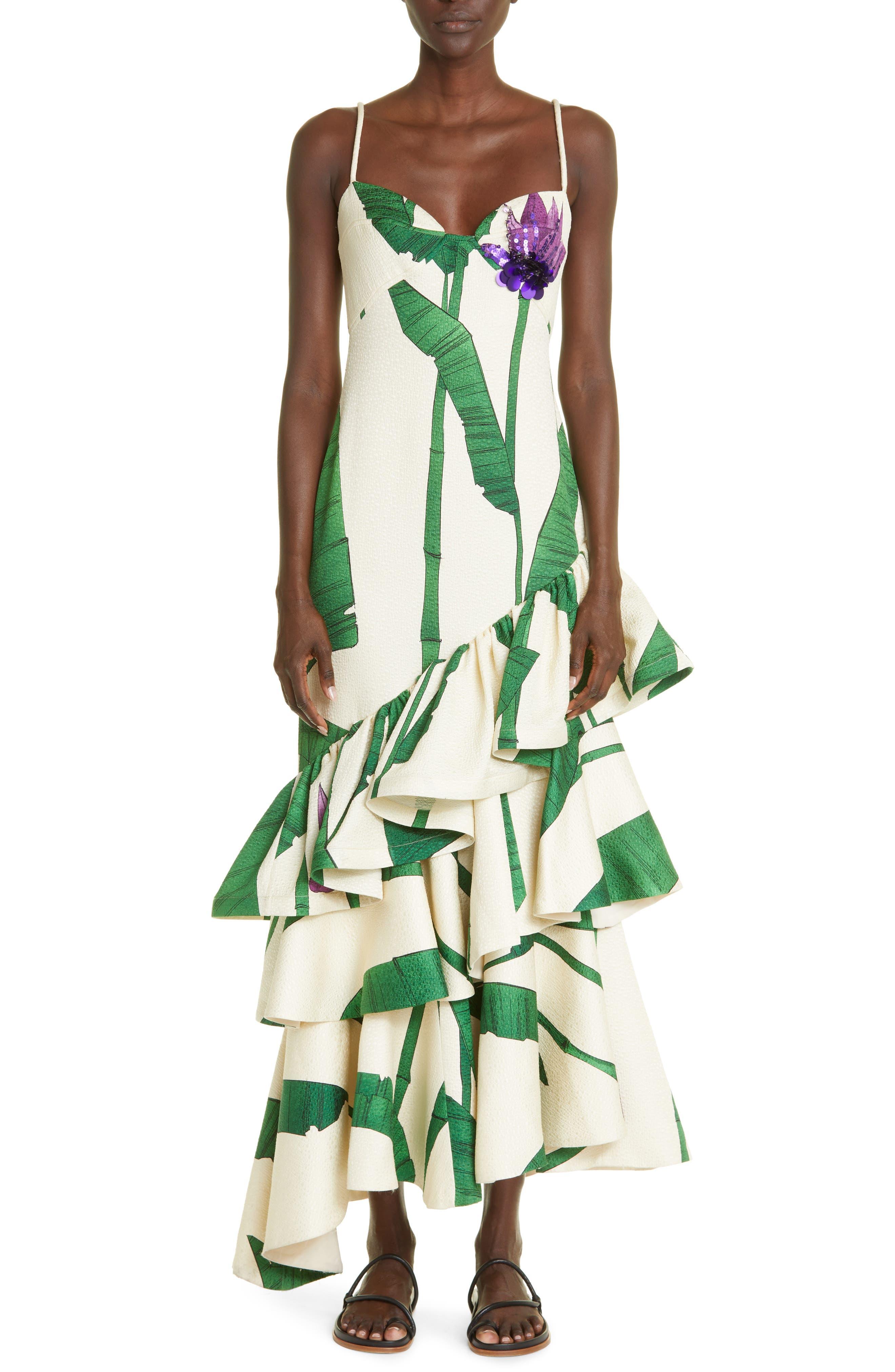 Johanna Ortiz Tesoro Geologico Ruffle Wool & Silk Maxi Dress in Green ...