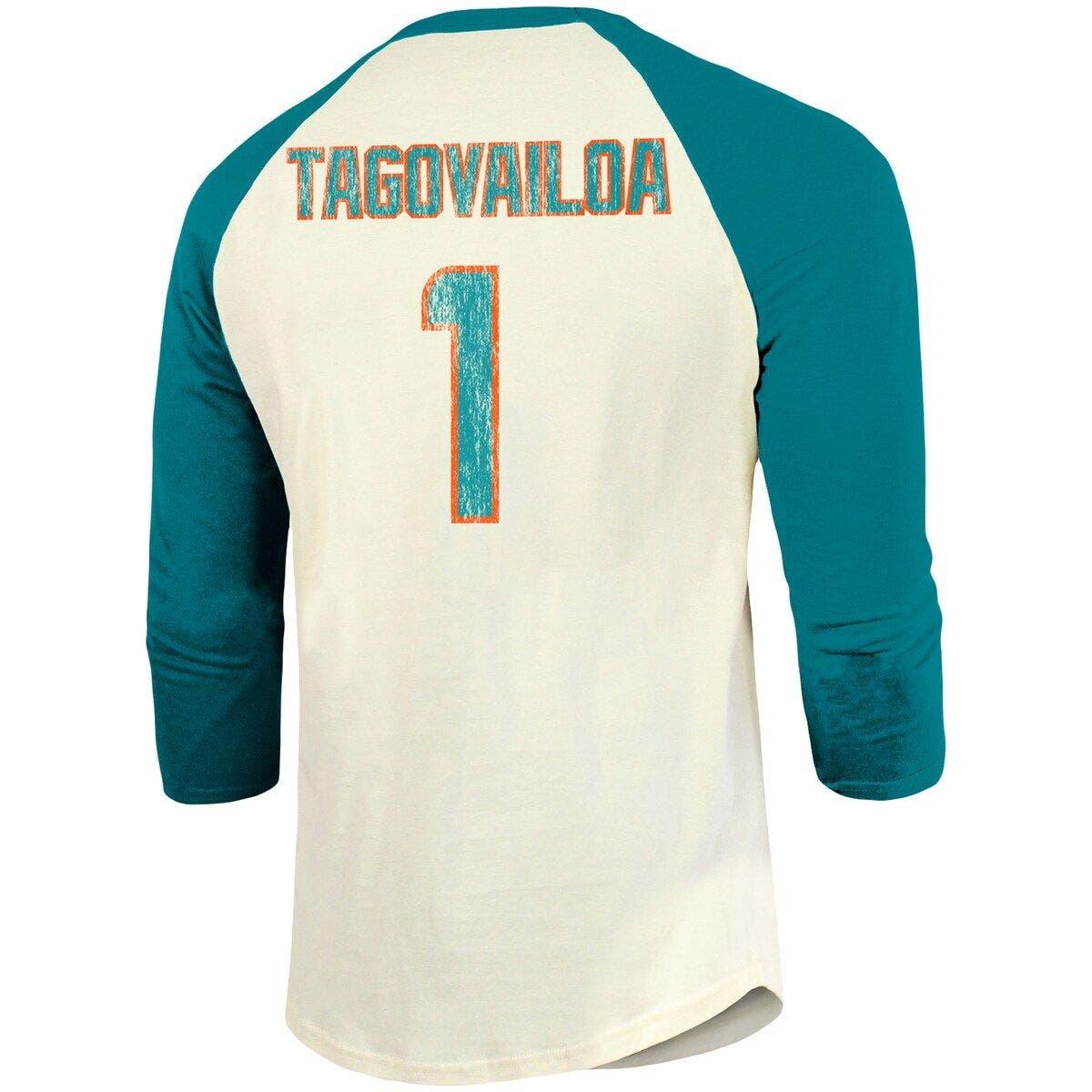 Majestic Threads Tua Tagovailoa /aqua Miami Dolphins Vintage Player Name &  Number 3/4-sleeve Fitted T-shirt At Nordstrom in Blue for Men