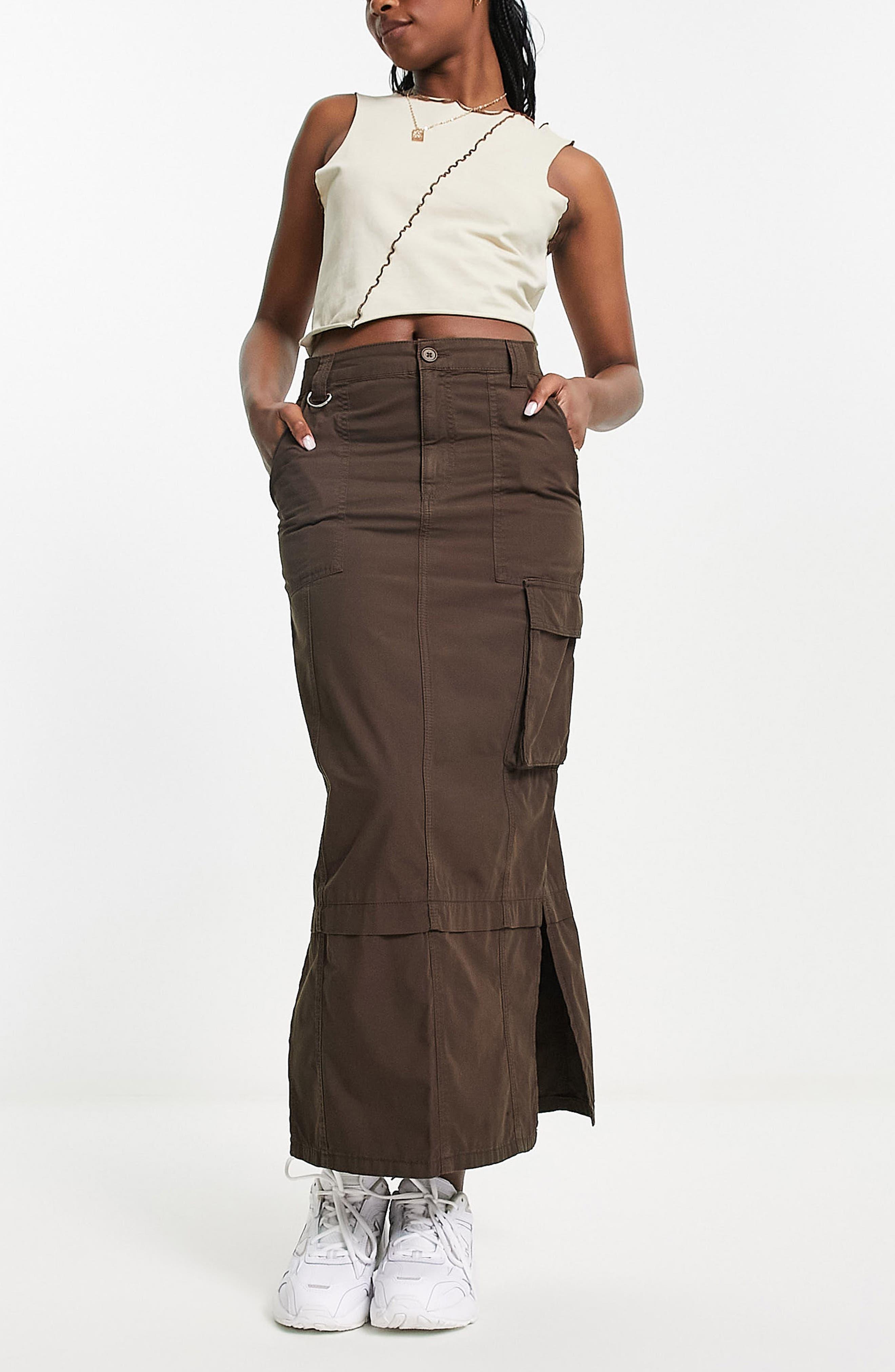ASOS Cargo Twill Maxi Skirt in Brown | Lyst