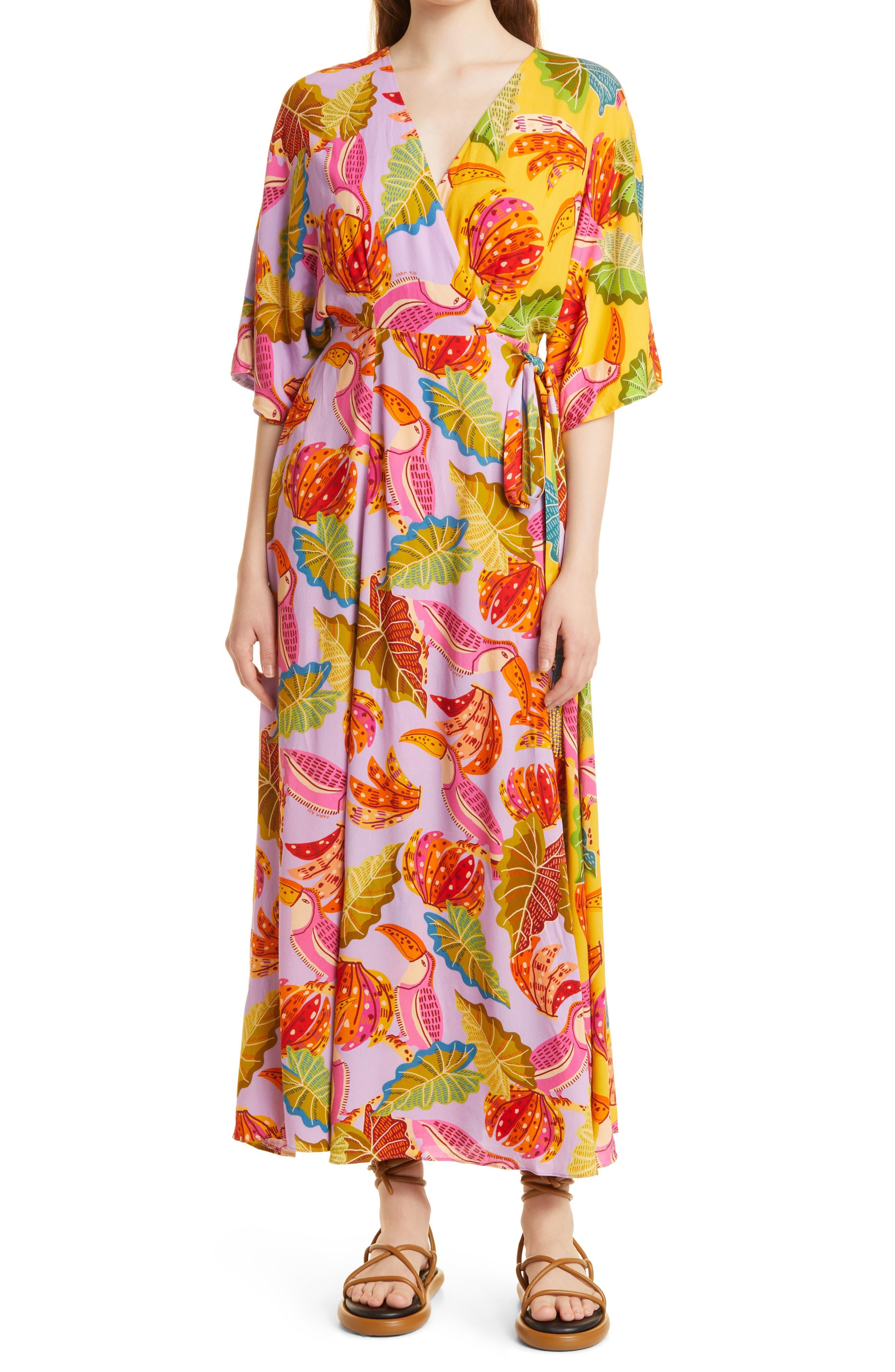 FARM Rio Beaks And Bananas Wrap Maxi Dress in Orange | Lyst