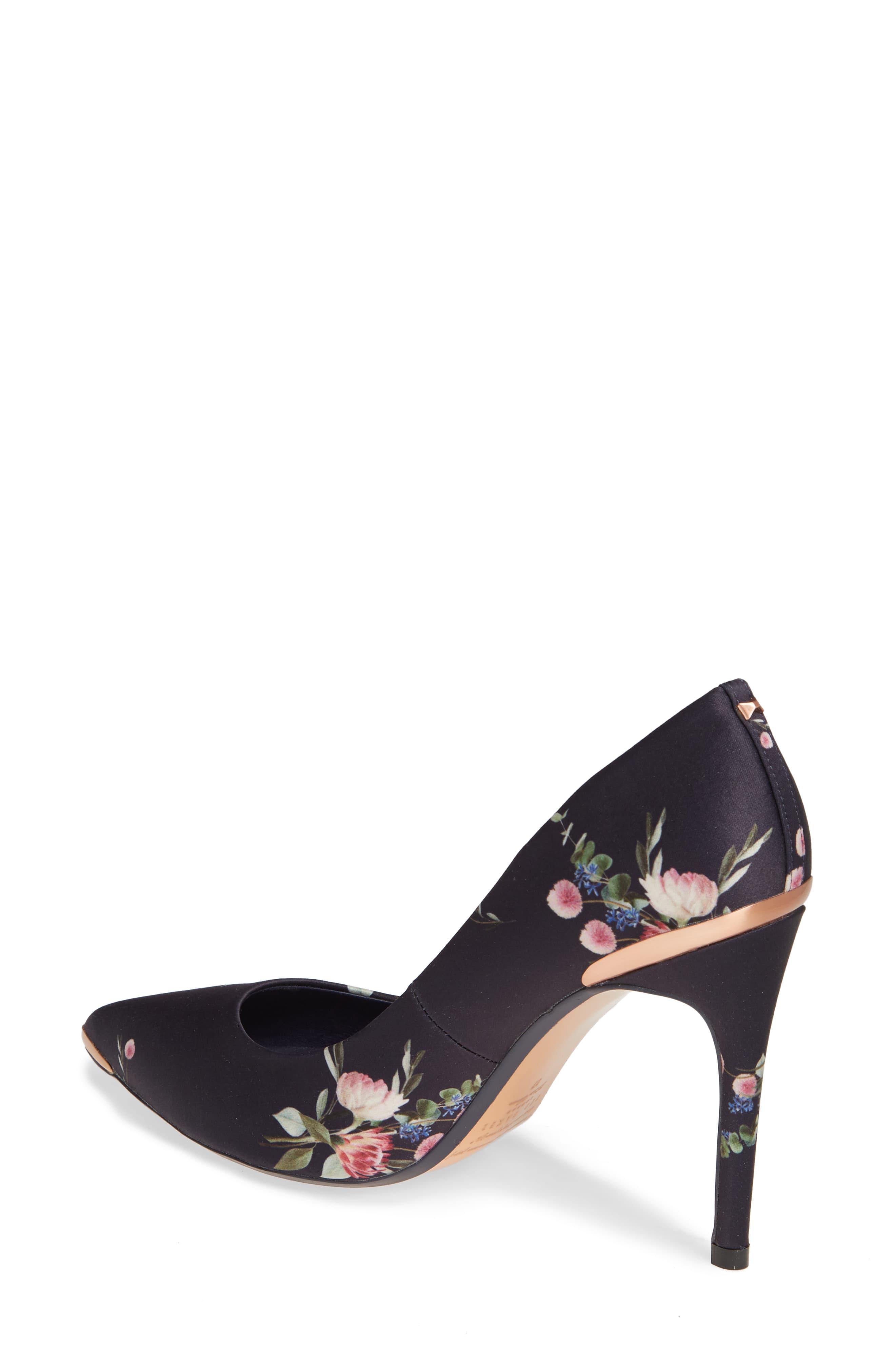 Ted Baker Satin Izibelp Floral Pointy Toe Pump In Navy Blue