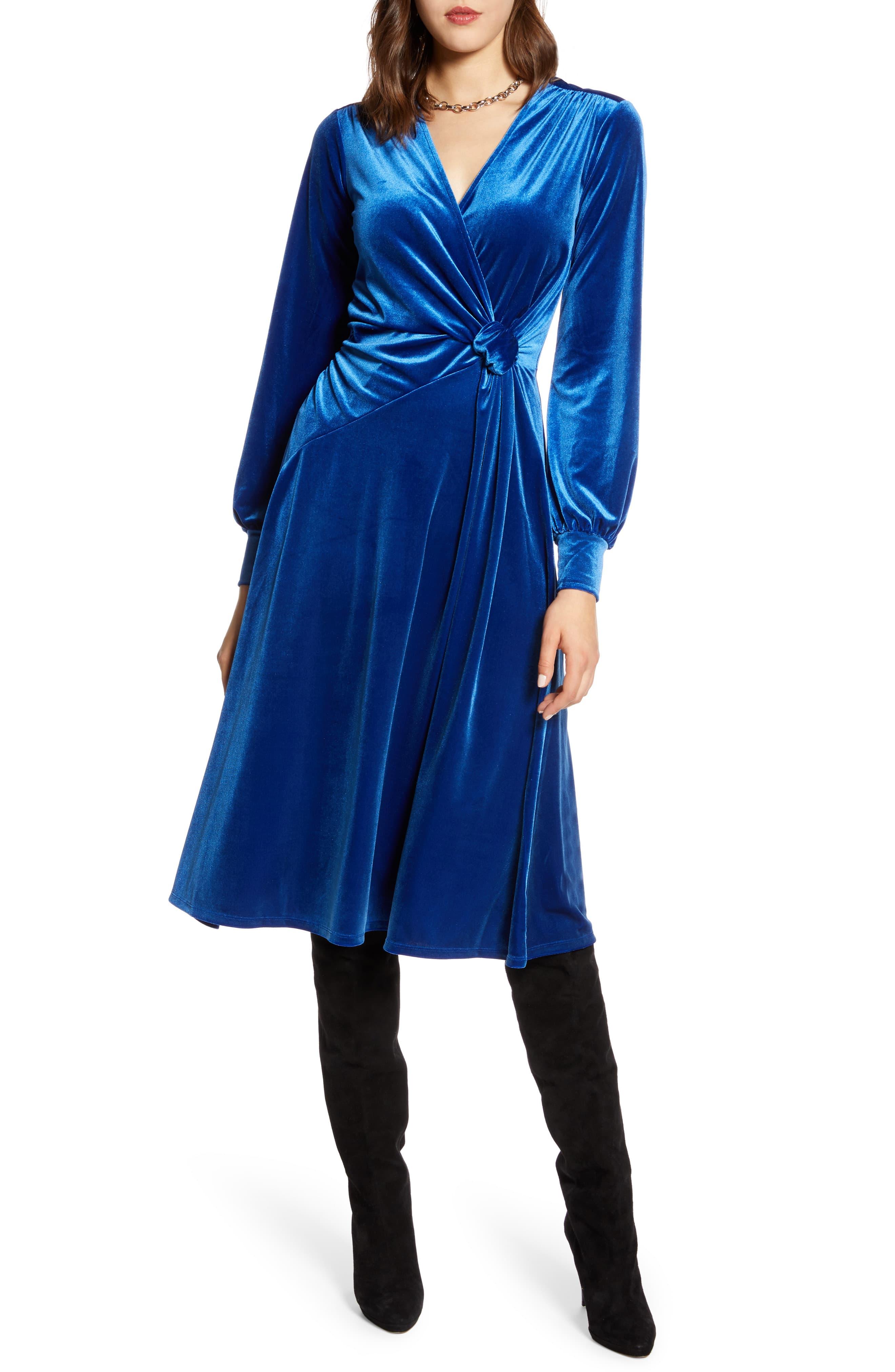 halogen velvet faux wrap dress