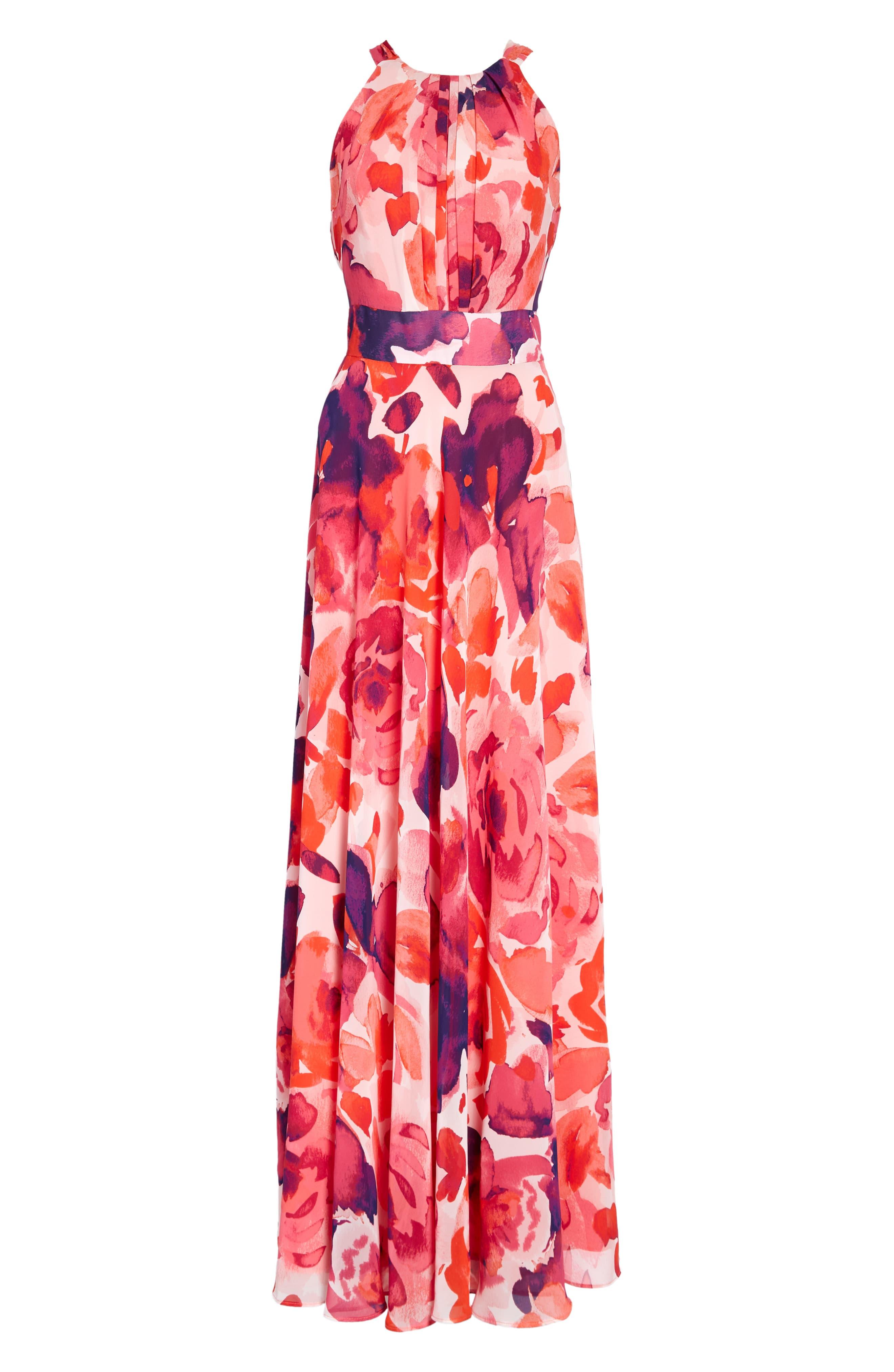 Eliza J Chiffon Floral Print Halter Maxi Dress - Lyst