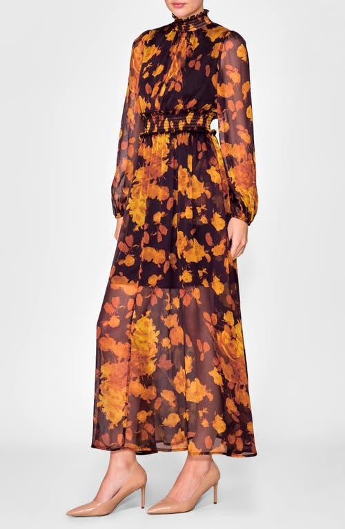 MELLODAY Floral Long Sleeve Chiffon Dress in Orange | Lyst