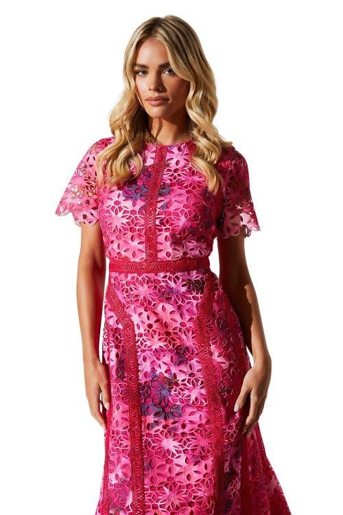 Coast Petite Printed Lace Midi Pencil Dress in Red | Lyst