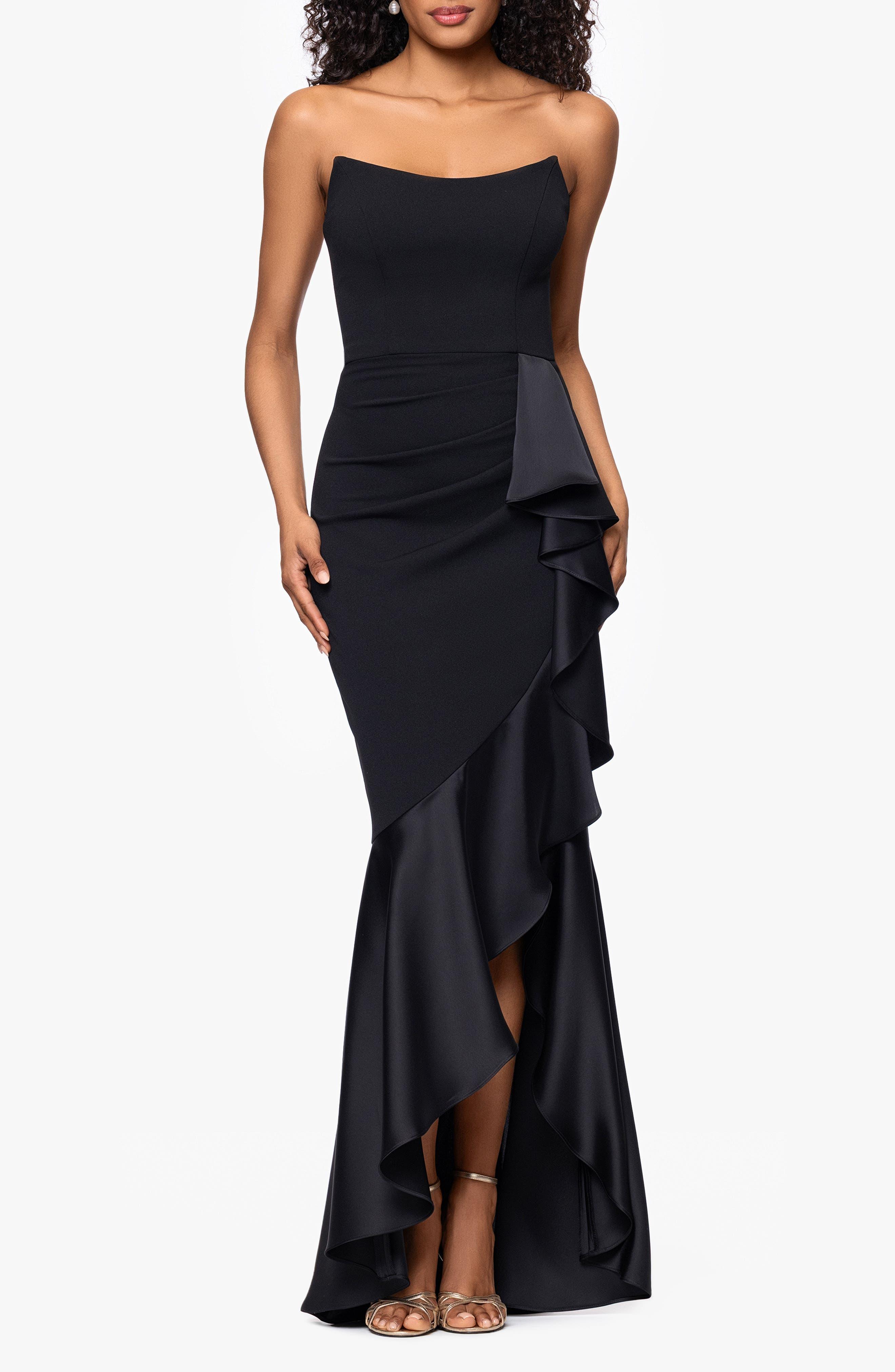 betsy and adam black corset dress & Satin Ruffle Detail Strapless Scuba Crepe Gown in harry No refunds after 45 Color:Black Olive Freestyle Angelina Brown Faux Leather Mac duggal