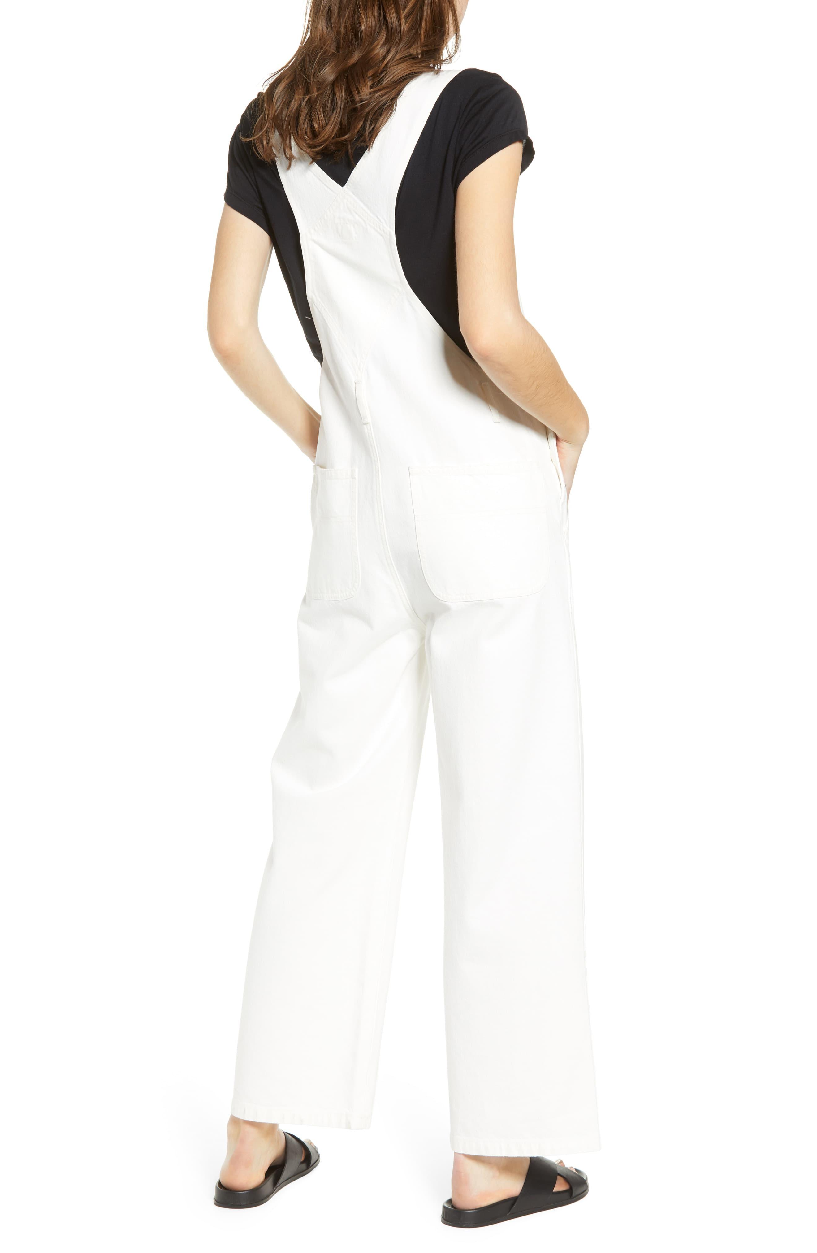 white wide leg overalls