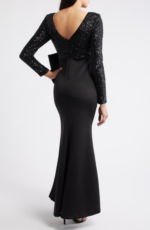 Eliza J Long Sleeve Sequin Mermaid Gown in Black | Lyst