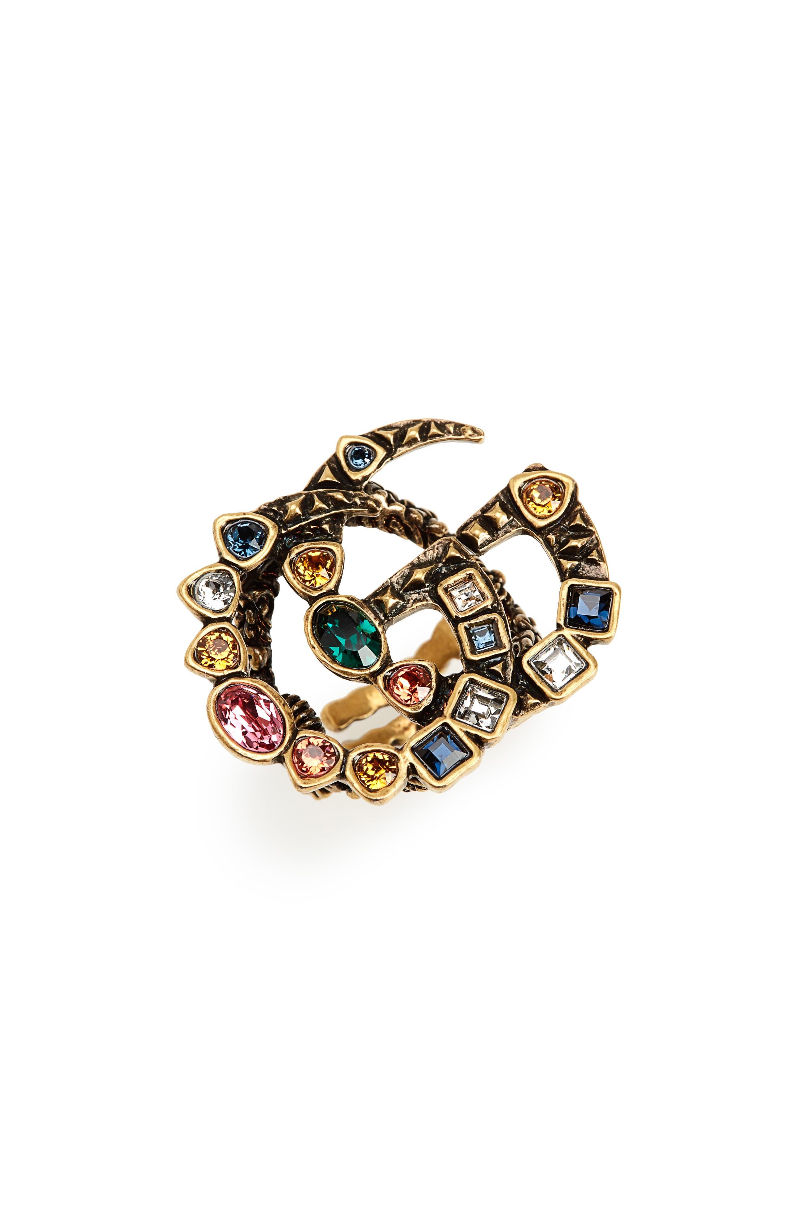 Gucci Double G Crystal Brooch in Metallic | Lyst
