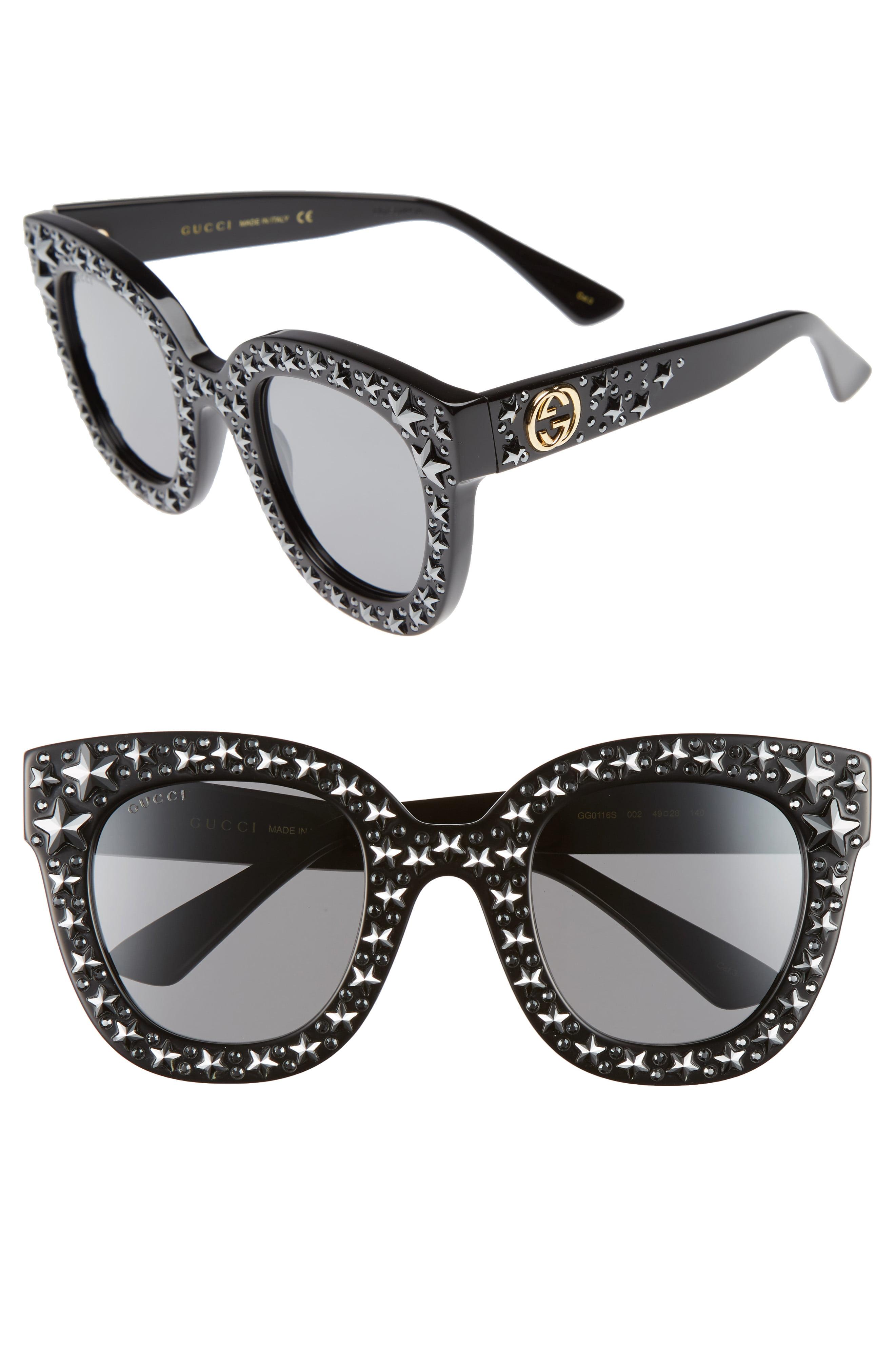 Gucci 49mm Swarovski Crystal Embellished Square Sunglasses In Black