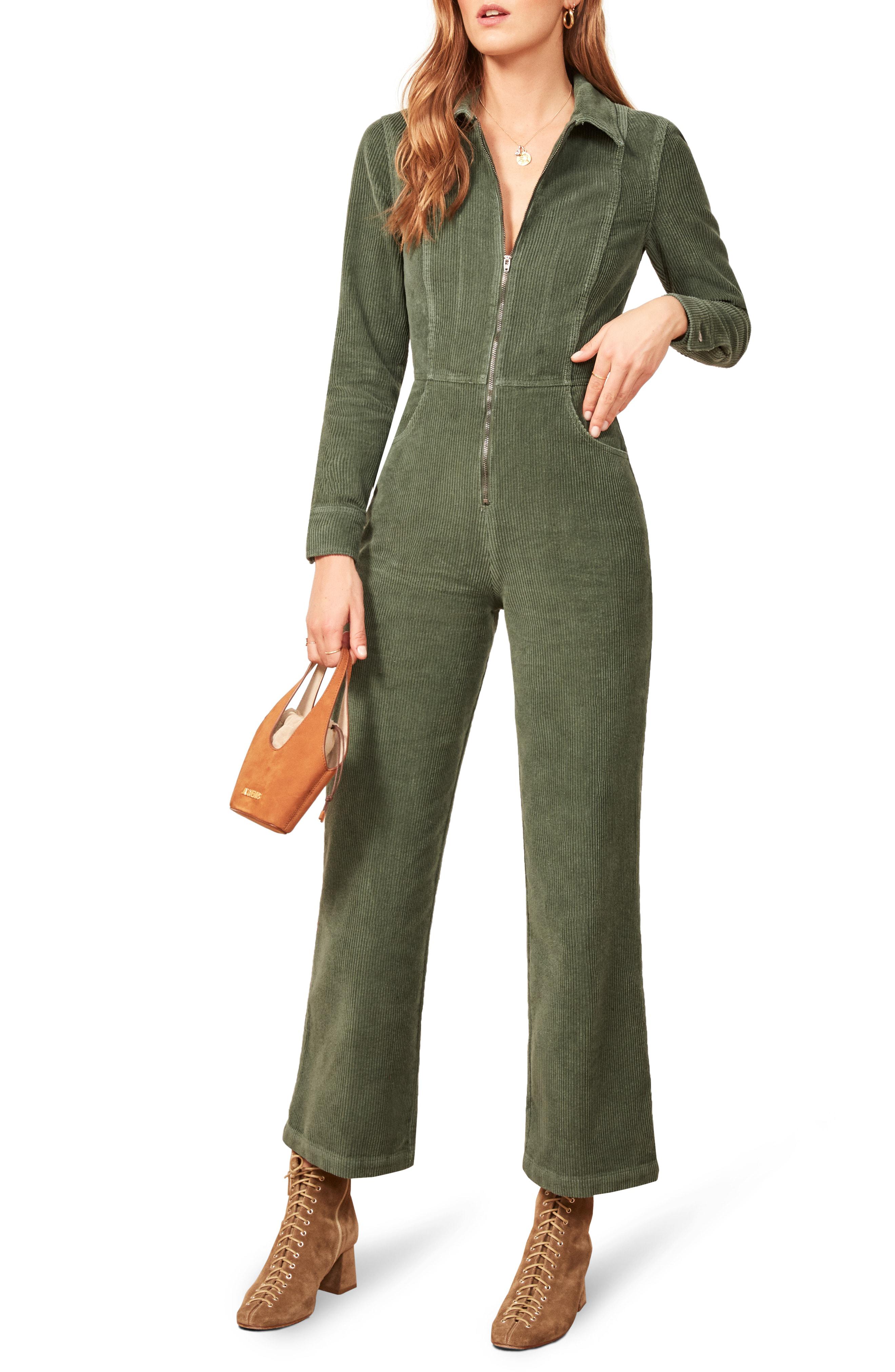 Green corduroy jumpsuit Clearance