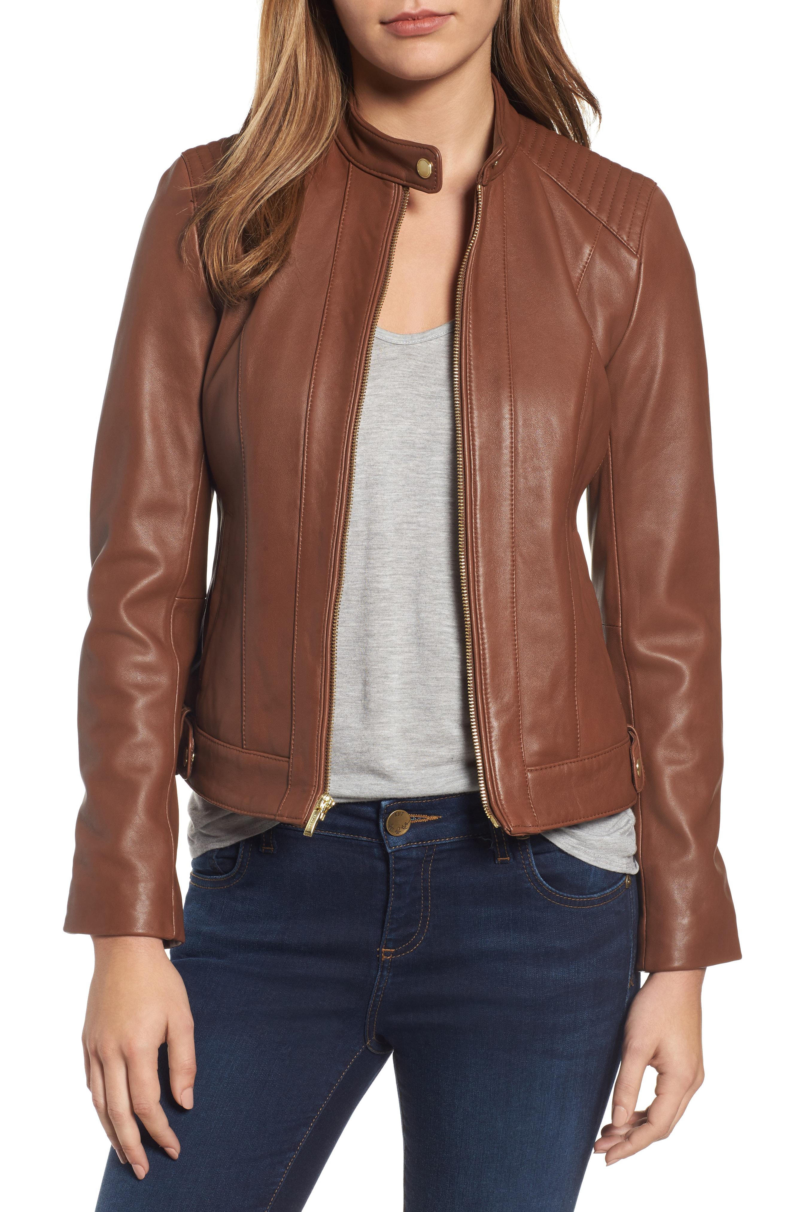 Cole Haan Leather Moto Jacket in Brown Lyst