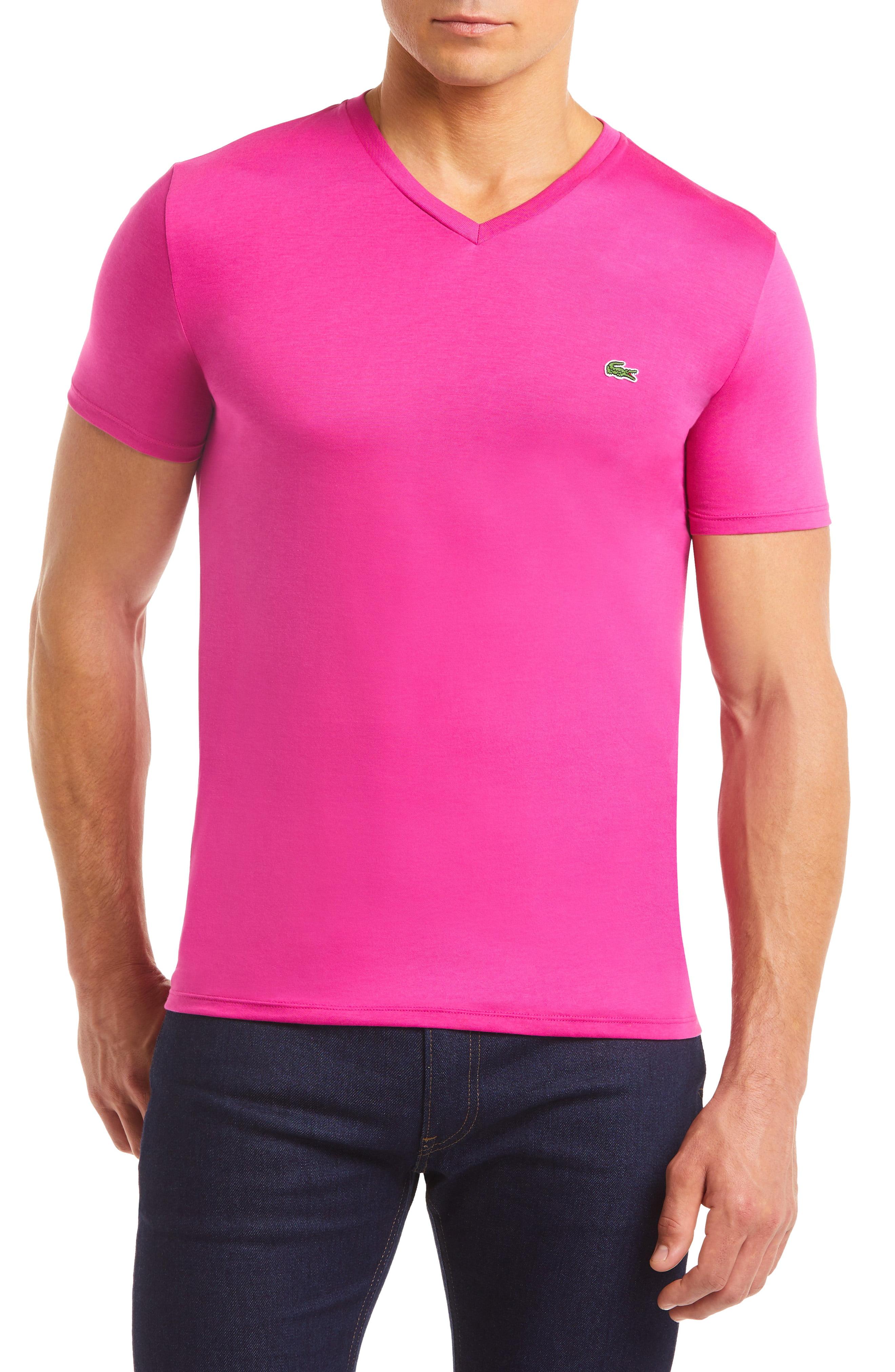 Lacoste Cotton Regular Fit V-neck T-shirt in Pink for Men - Lyst