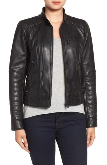 Bernardo Quilted Leather Moto Jacket In Black Lyst Bernardo Quilted Leather Moto Jacket In